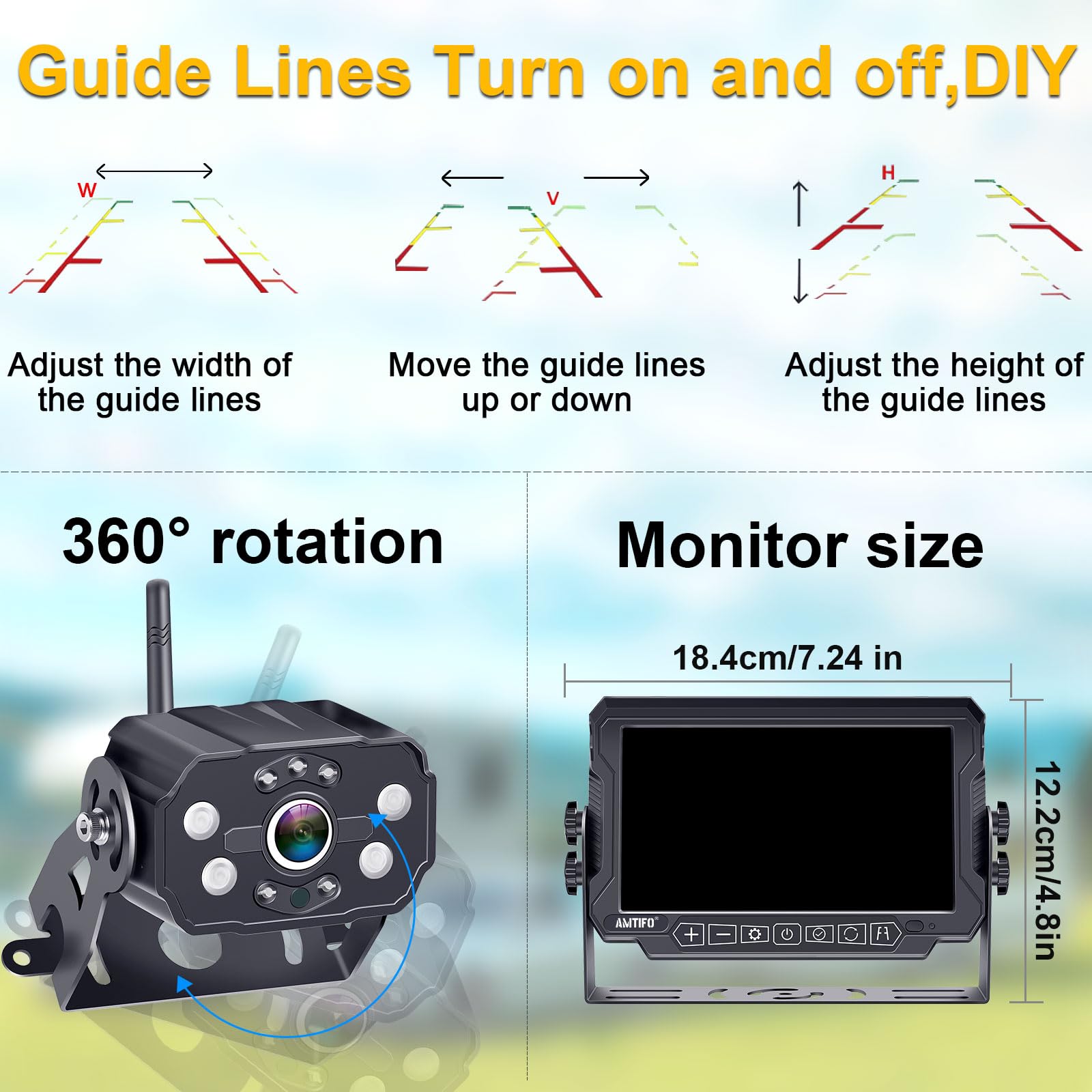 Dual Wireless Backup Camera for RVs & Trailers - 7 Inch 4 Split Screen HD Wide View Recording Rear View Camera | Plug & Play Pre-Wired for Furrion System | Stable Signal | Perfect for Motorhomes, Campers & Travel Trailers
