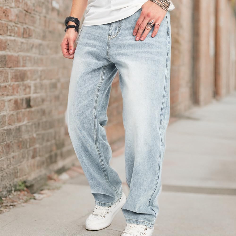 WEIBUMAOYI Men's Wide-Leg Jeans - Straight Leg Carpenter Denim Pants for Work & Casual Wear - Loose Fit Comfortable Trousers for Outdoor Activities and Daily Fashion