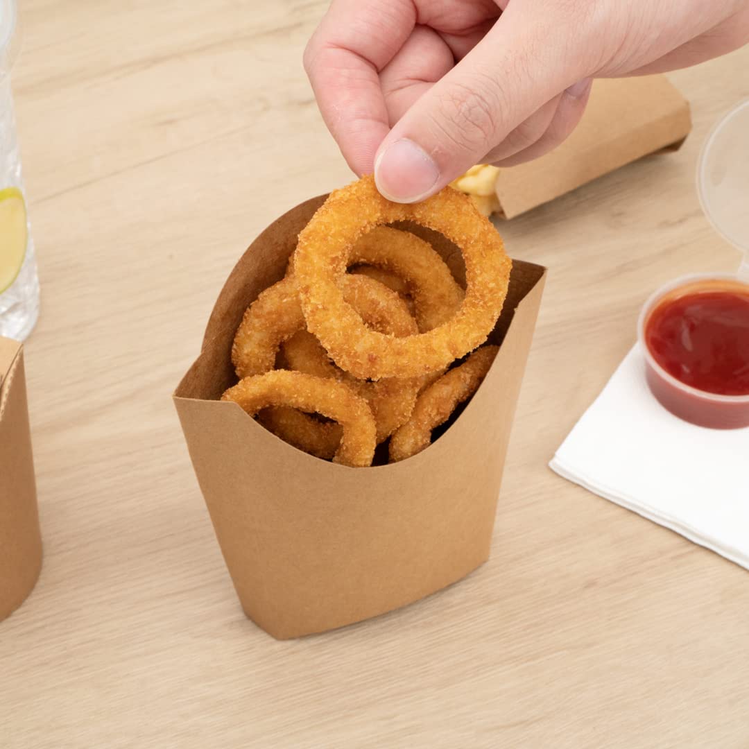 Eco-Friendly 4oz Kraft Paper French Fry Cups - 100-Pack Disposable Snack Containers for Fries, Onion Rings, Popcorn & Cookies | Stackable, Sustainable 4.7x3.5x5.1 Inch Food Holders | Perfect for Restaurants, Food Trucks, Movie Nights & Parties
