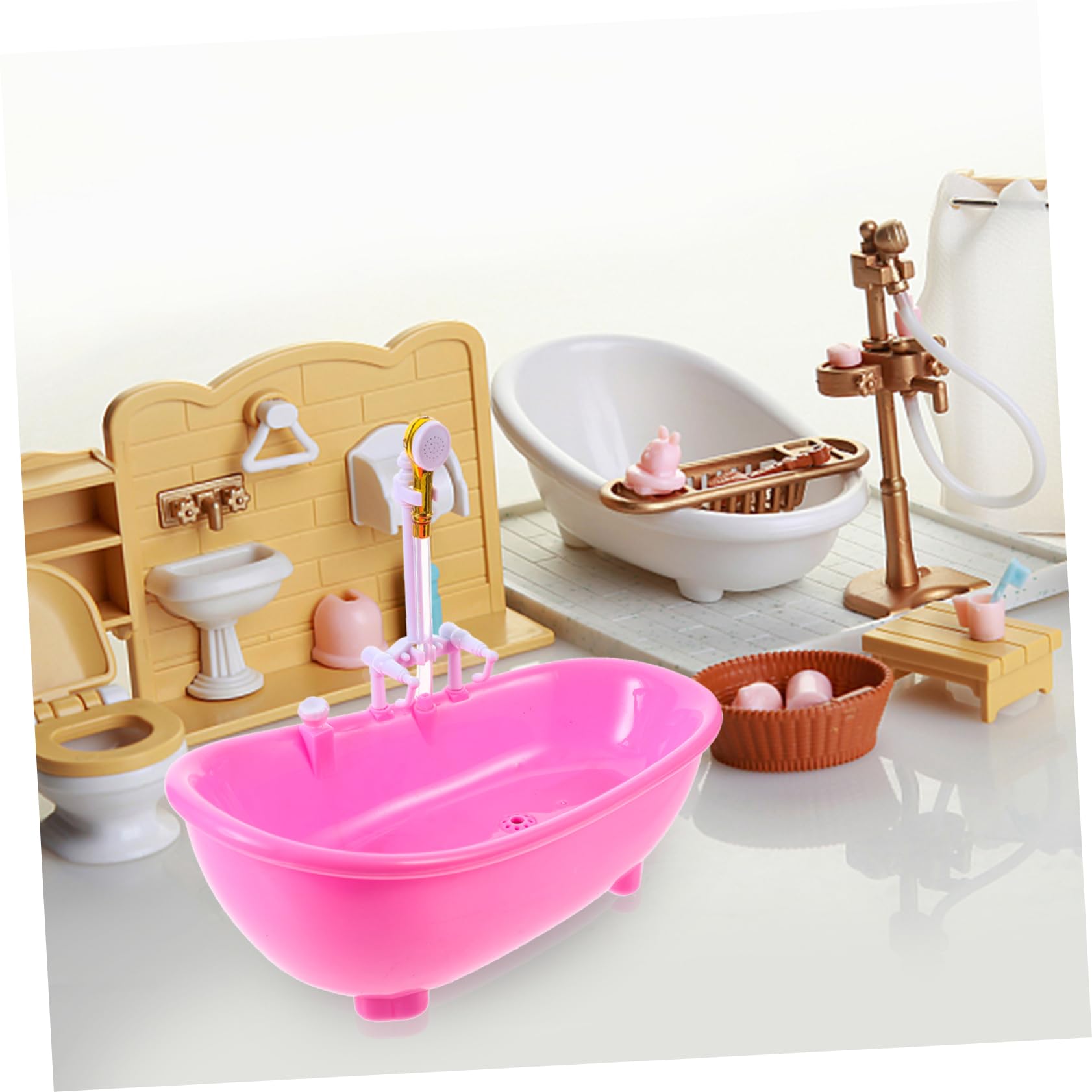 3pcs Mini Doll Bathtub Set with Shower - Pink Doll Bathing Tub for Kids Pretend Play, Doll Accessories for Barbie & American Girl Dolls - Perfect for Bath Time Fun & Role Play Games