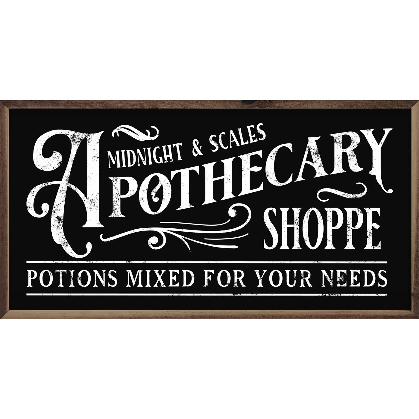 Midnight And Scales Apothecary Shoppe Wood Framed Print - Vintage Gothic Wall Art Decor for Home, Office & Witchy Aesthetic Spaces