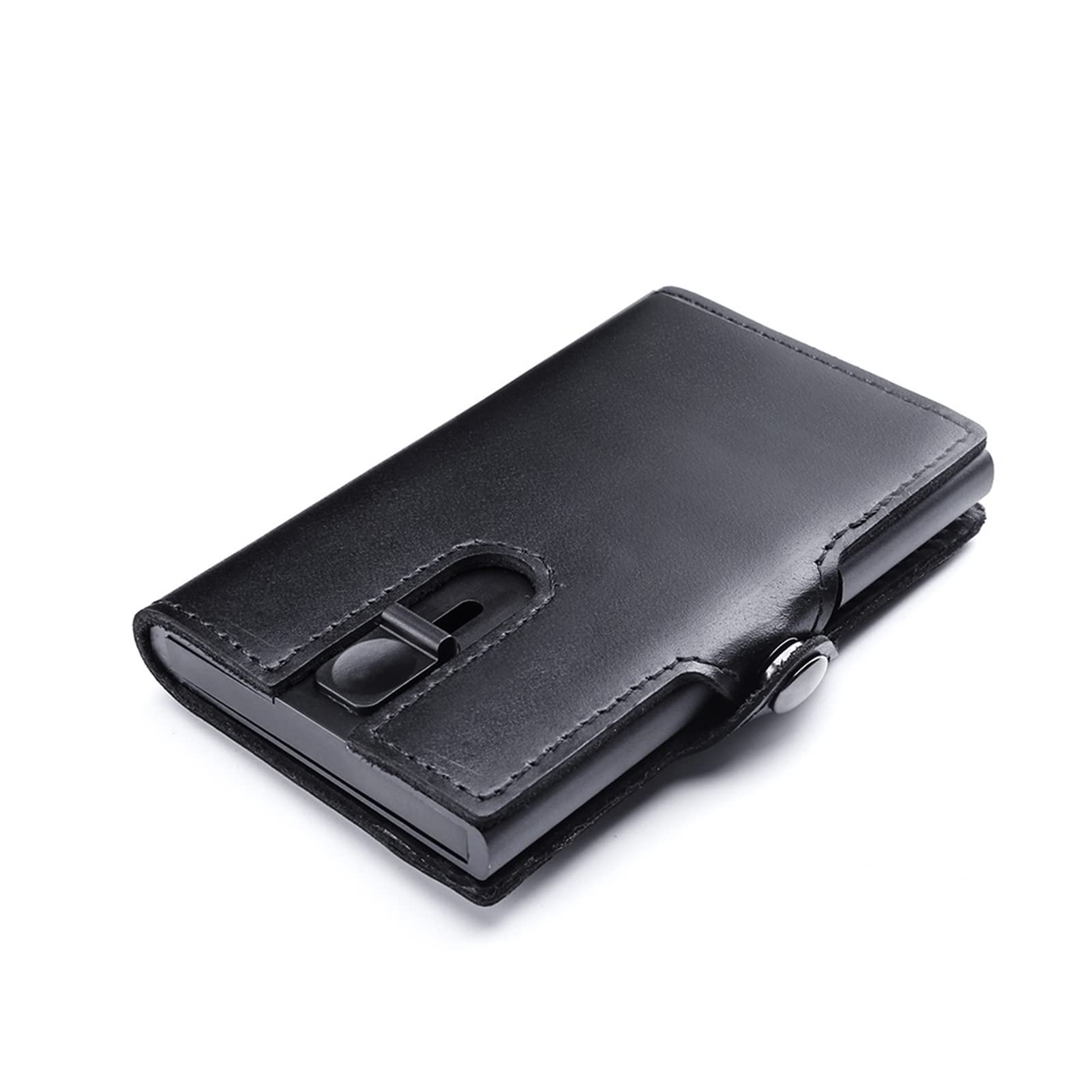 ZHUZHU Slim Leather Wallet for Men - RFID Blocking Credit Card Holder, Minimalist Business Card Organizer (Black) - Perfect for Everyday Carry, Travel & Office Use