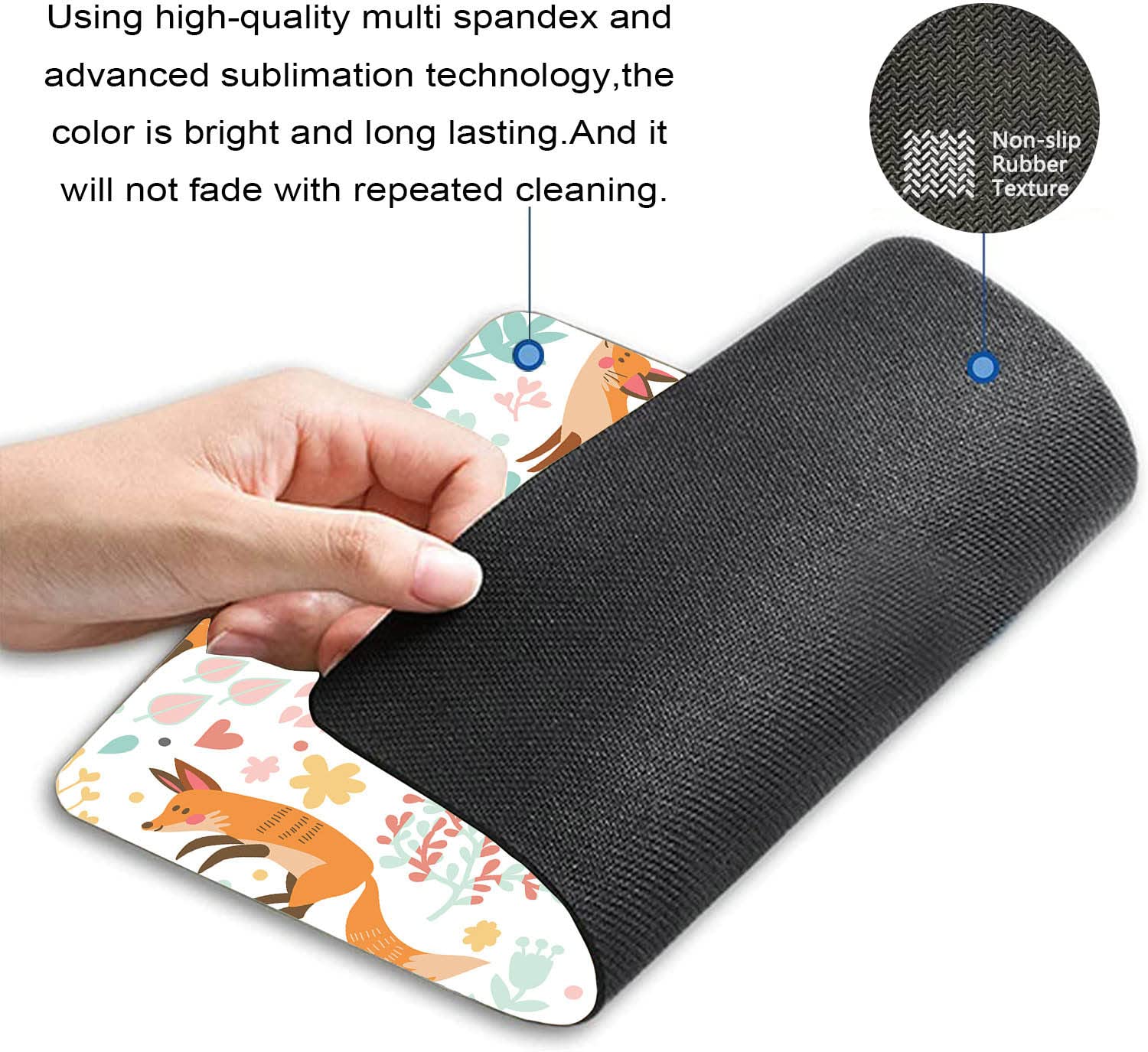 Cute Fox and Flower Design Mouse Pad - Non-Slip Rubber Base Square Mouse Mat for Office & Laptop (9.5