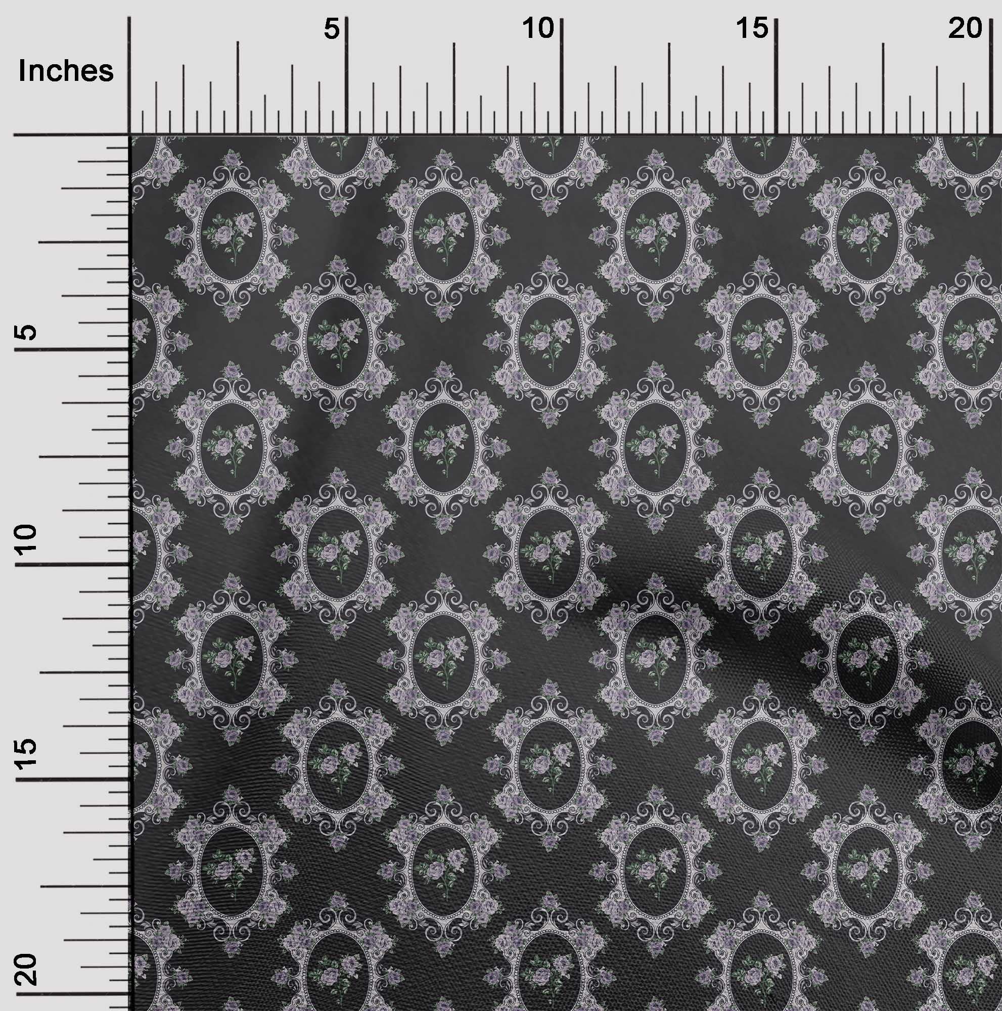 oneOone 100% Cotton Poplin Black Floral Damask Fabric by The Yard - 56 Inch Wide (Style 3511) for Dresses, Blouses & Home Decor