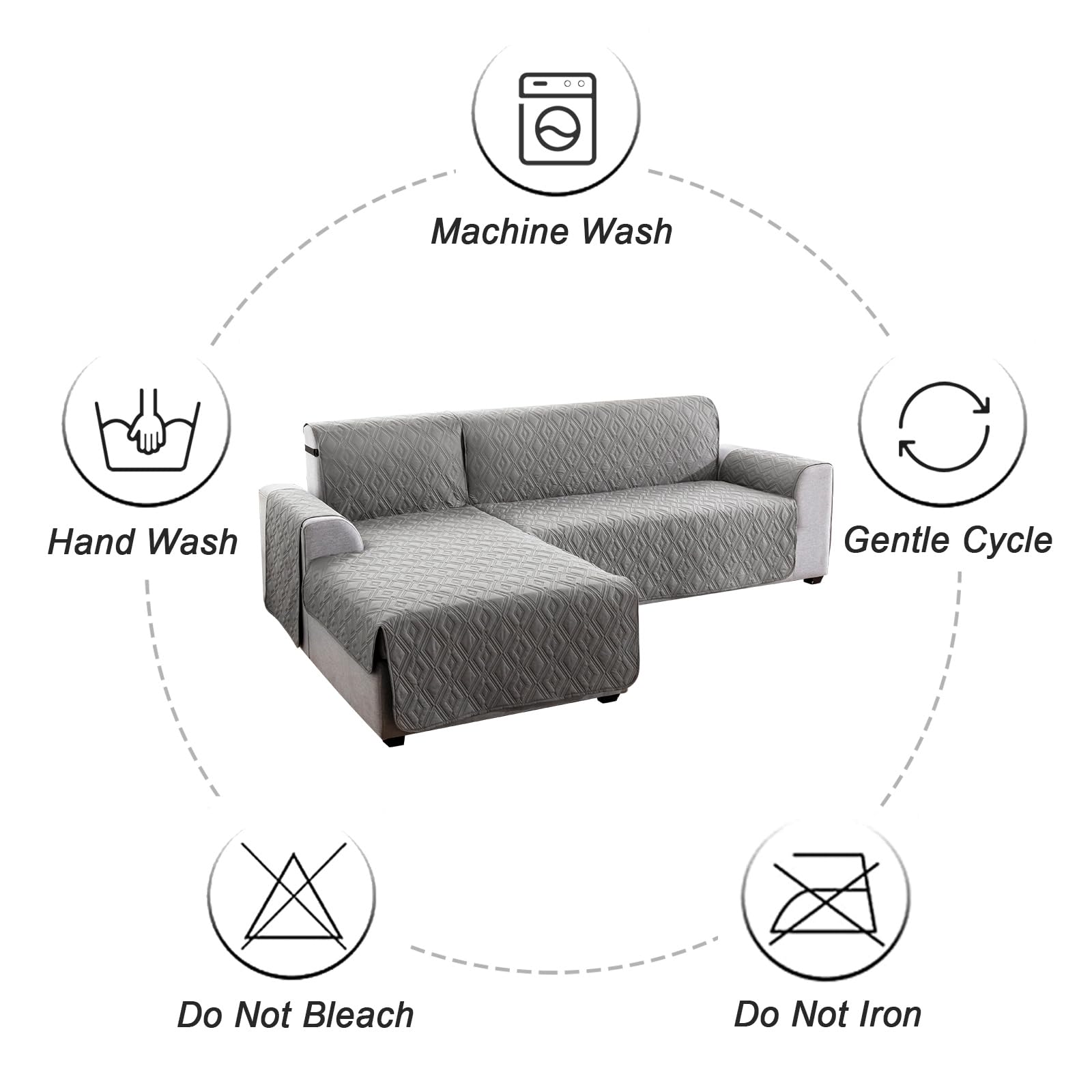 **Reversible L-Shaped Sectional Sofa Cover for Pets & Kids - Gray X-Large | Durable Dog-Proof Couch Protector for Chaise Lounge & L-Shaped Furniture | Perfect for Living Room, Family Room & Pet-Friendly Homes**