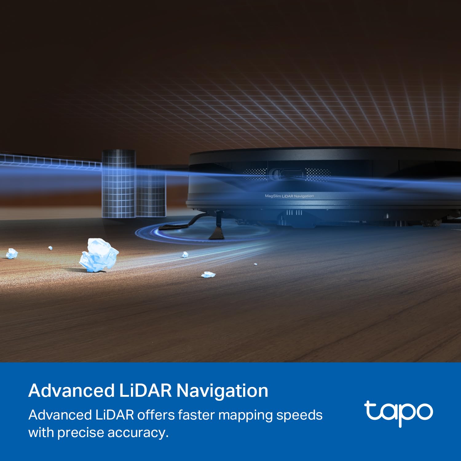 Tapo Ultra-Slim LiDAR Smart Navigation Robot Vacuum and Mop Cleaner, 5300Pa Strong Suction, 97% Dust Pickup Rate, Customizable Cleaning Modes, Self-Charging, Alexa & Google Home Compatible, RV20 Max - Perfect for Hardwood Floors, Carpets, and Pet Hair Removal