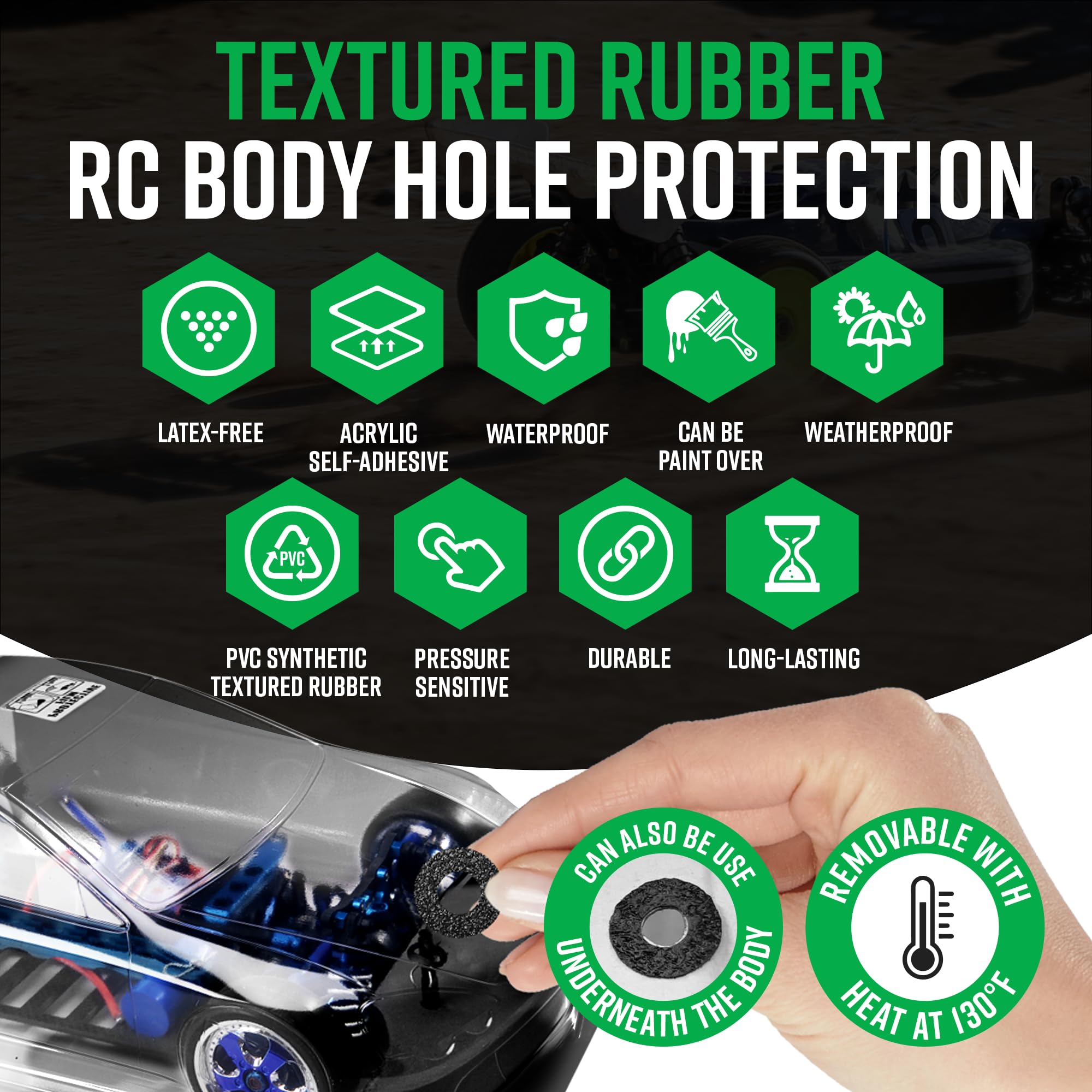 Dragon Grips RC Body Mounts Protection Kit - 8PCS Small Black PVC RC Car Body Clips & Washers for Impact Protection | Durable RC Crawler Accessories for Off-Road Bashing & Racing Scenes