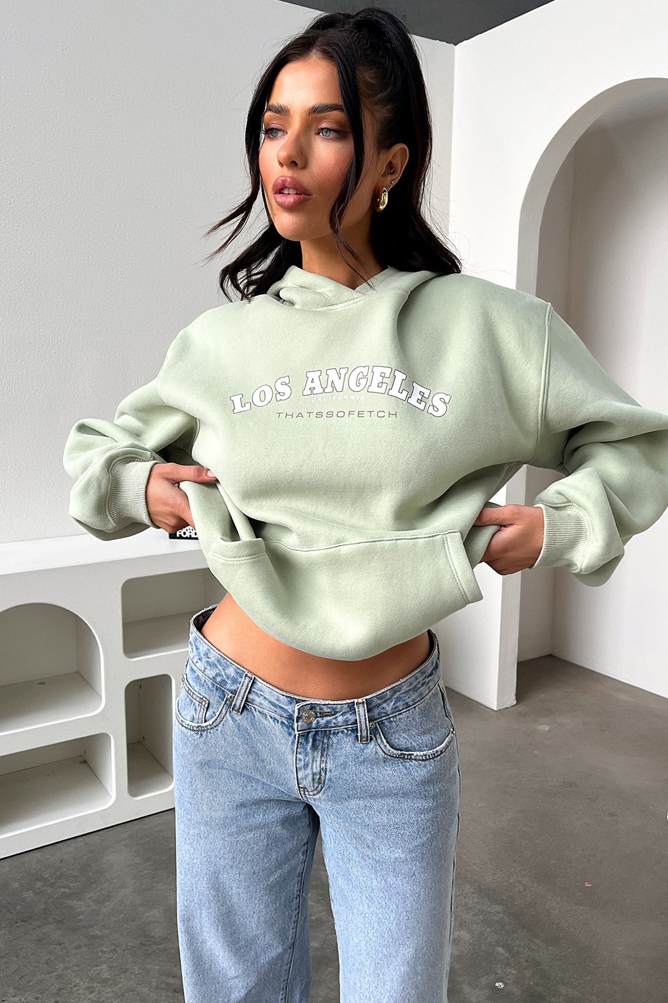 Los Angeles Hoodie for Men & Women - Soft & Comfortable Sage Green Pullover Sweatshirt - Perfect for Casual Wear, Street Style & Outdoor Activities