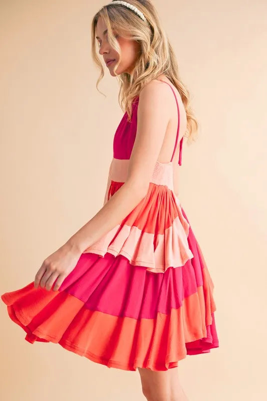 Stylish Pink Ruffled Sleeveless Mini Dress for Women - Perfect for Beach Vacations, Summer Parties & Resort Wear