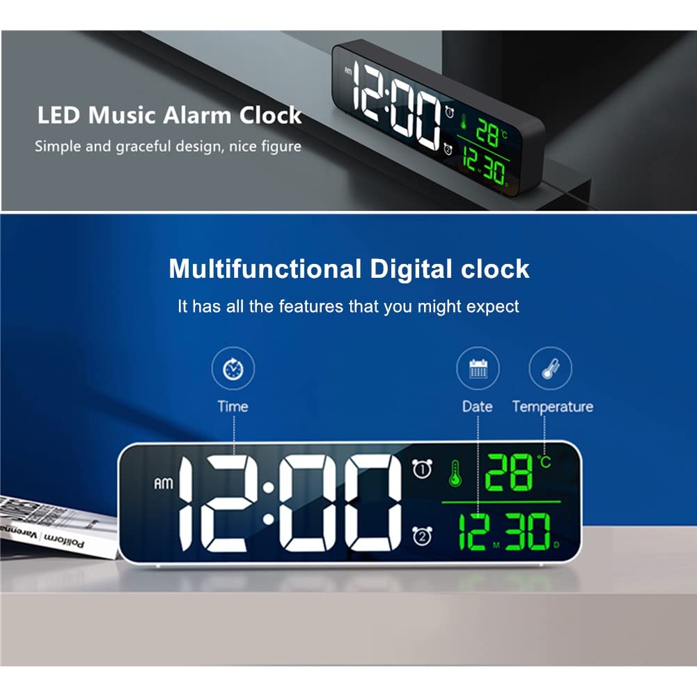 Digital Large Display Alarm Clock with LED Date & Temperature - Auto Brightness Dimmer for Bedroom, Office, Living Room Decor | Modern Smart Desk Clock Accessories (Black) - Perfect for Nightstands, Workstations & Home Décor