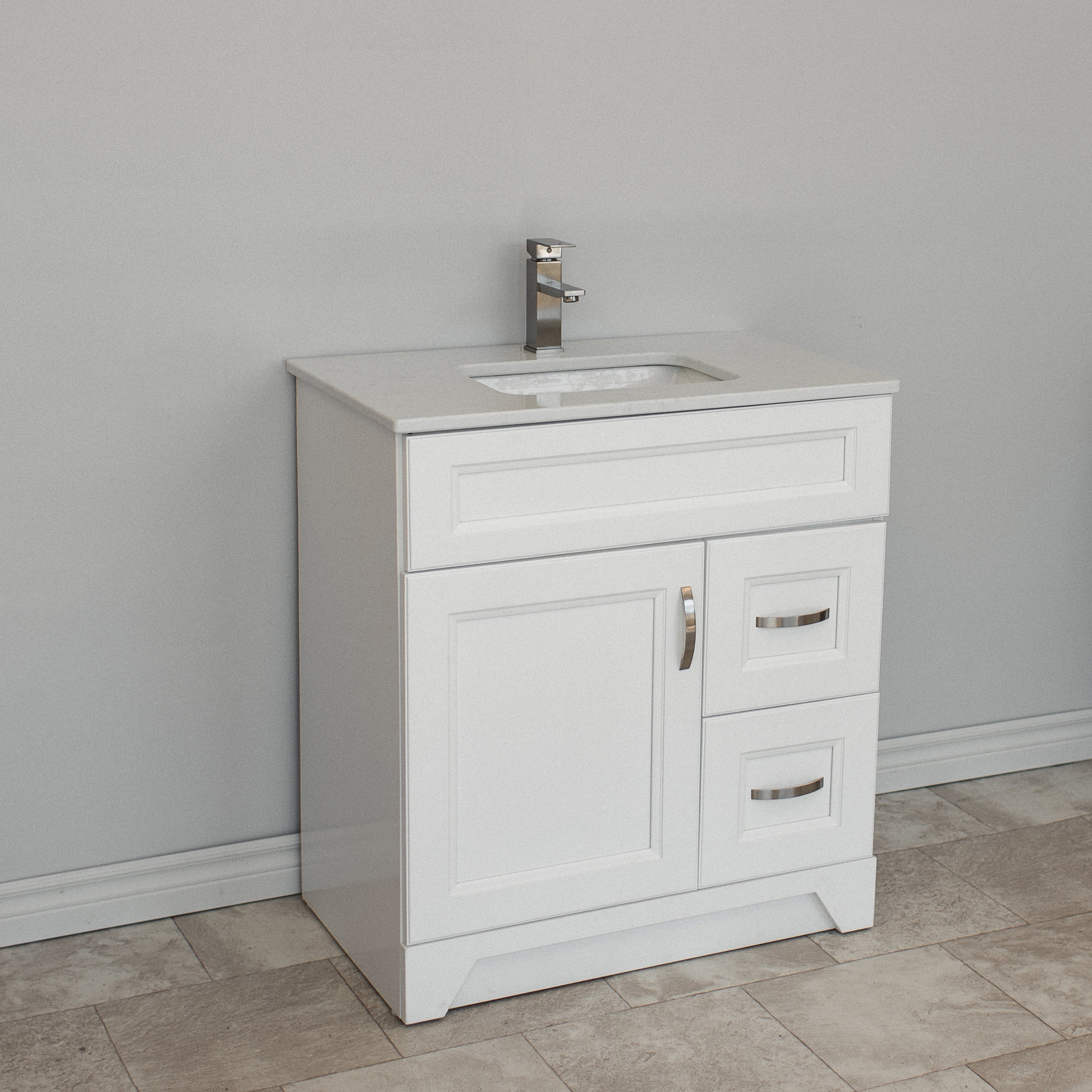 30-Inch Narrow Step Shaker Vanity in White - Perfect for Small Bathrooms & Powder Rooms | Space-Saving Bathroom Storage Solution