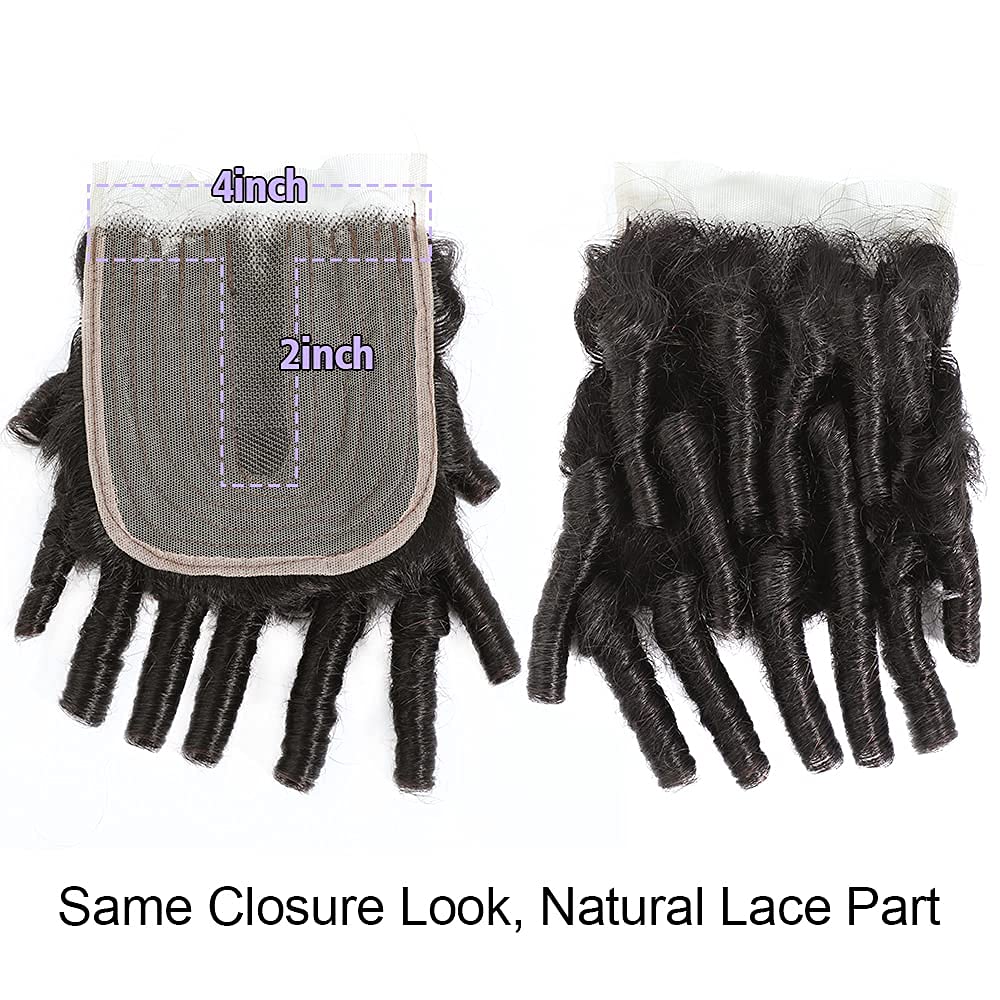 Brazilian Funmi Hair Curly Weave 3 Bundles with 2x4 Lace Closure | 100% Human Hair Extensions | Natural Black (10 12 14+10) | 100g/pc | Burmese Curly Bundles | Perfect for Daily Styling, Parties & Special Occasions