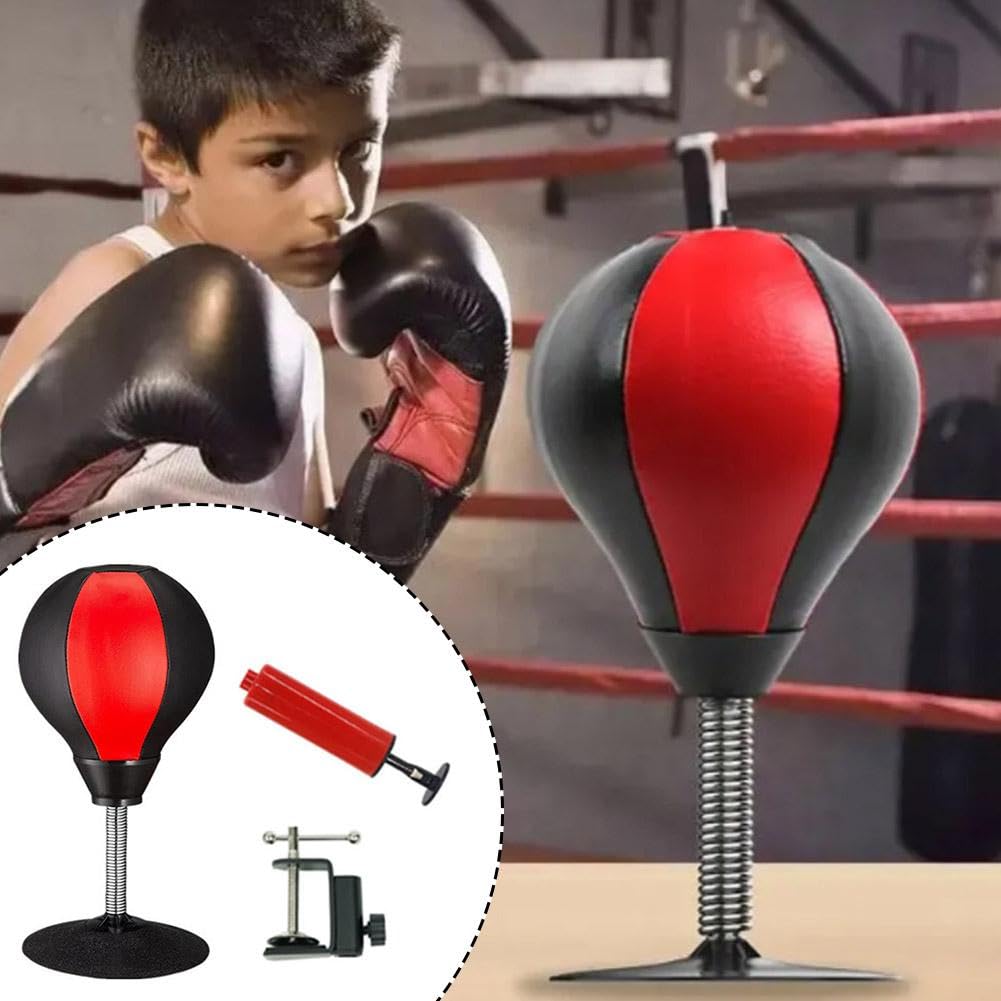 Desktop Punching Bag for Stress Relief - Boxing Speed Ball with Desk Clamp & Suction Cup - Fun Office Desk Accessory - Perfect Gift for Boss, Coworkers or Home Office Use - Great for Stress Management & Quick Workout Breaks