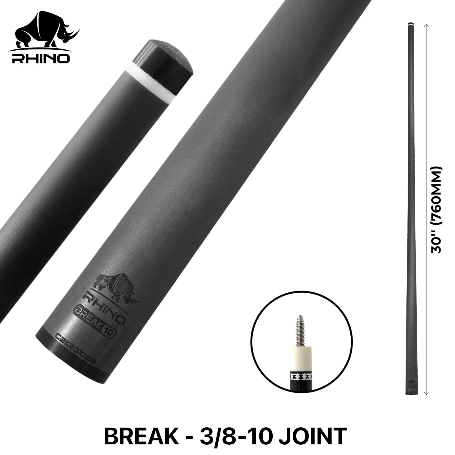 RHINO 30-Inch Carbon Fiber Break Cue Shaft with Komet Break Tip - 13mm Pro Taper for Powerful & Precise Pool Breaks | Ultra Smooth Finish | Perfect for Tournament Play & Home Pool Tables