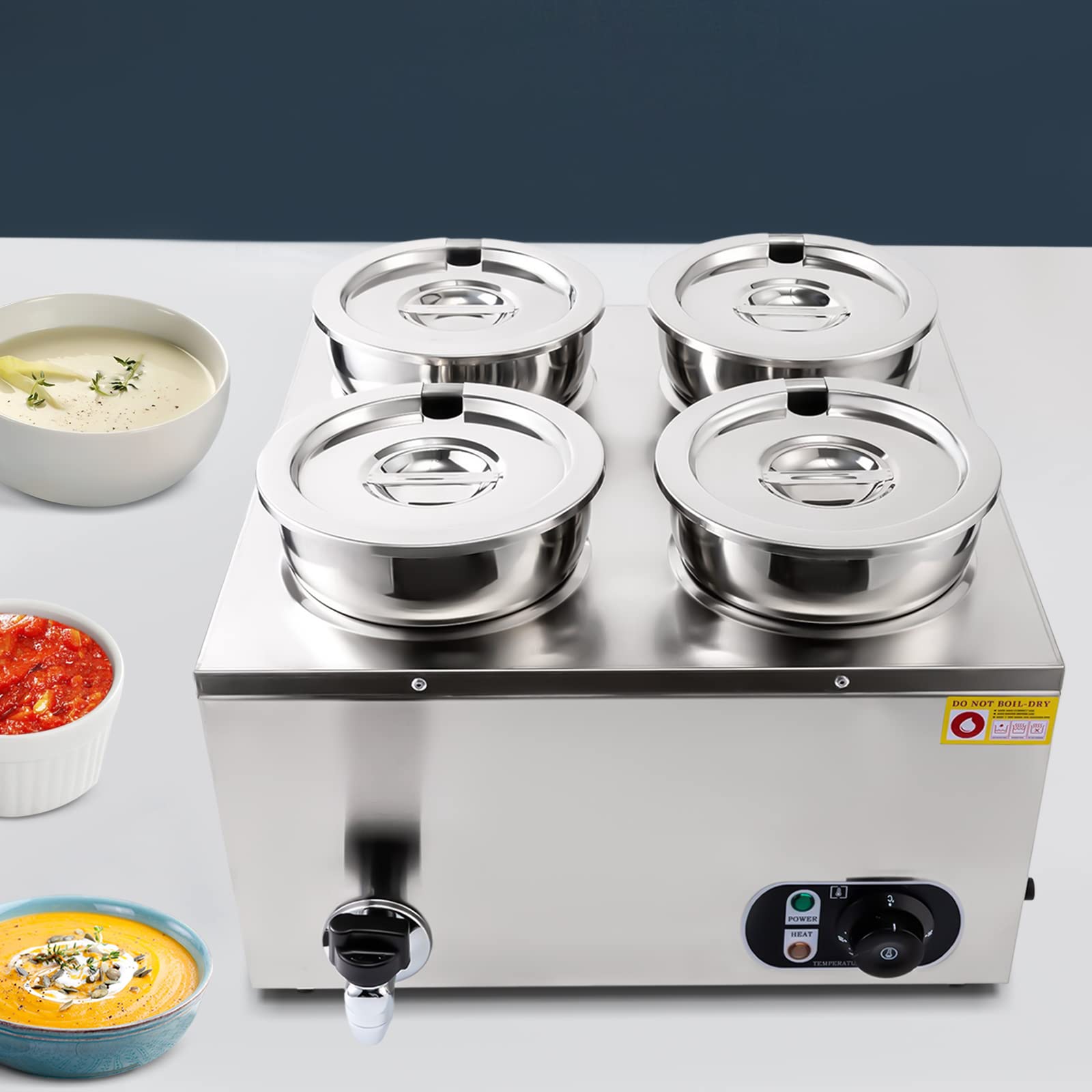 110V Commercial Food Warmer with 16.8 Qt Capacity - Adjustable Temperature 86-185℉ Stainless Steel Countertop Soup Warmer with Tap - Perfect for Restaurants, Cafes & Catering - Ideal for Keeping Cheese, Hot Dogs, Rice & Soups Warm