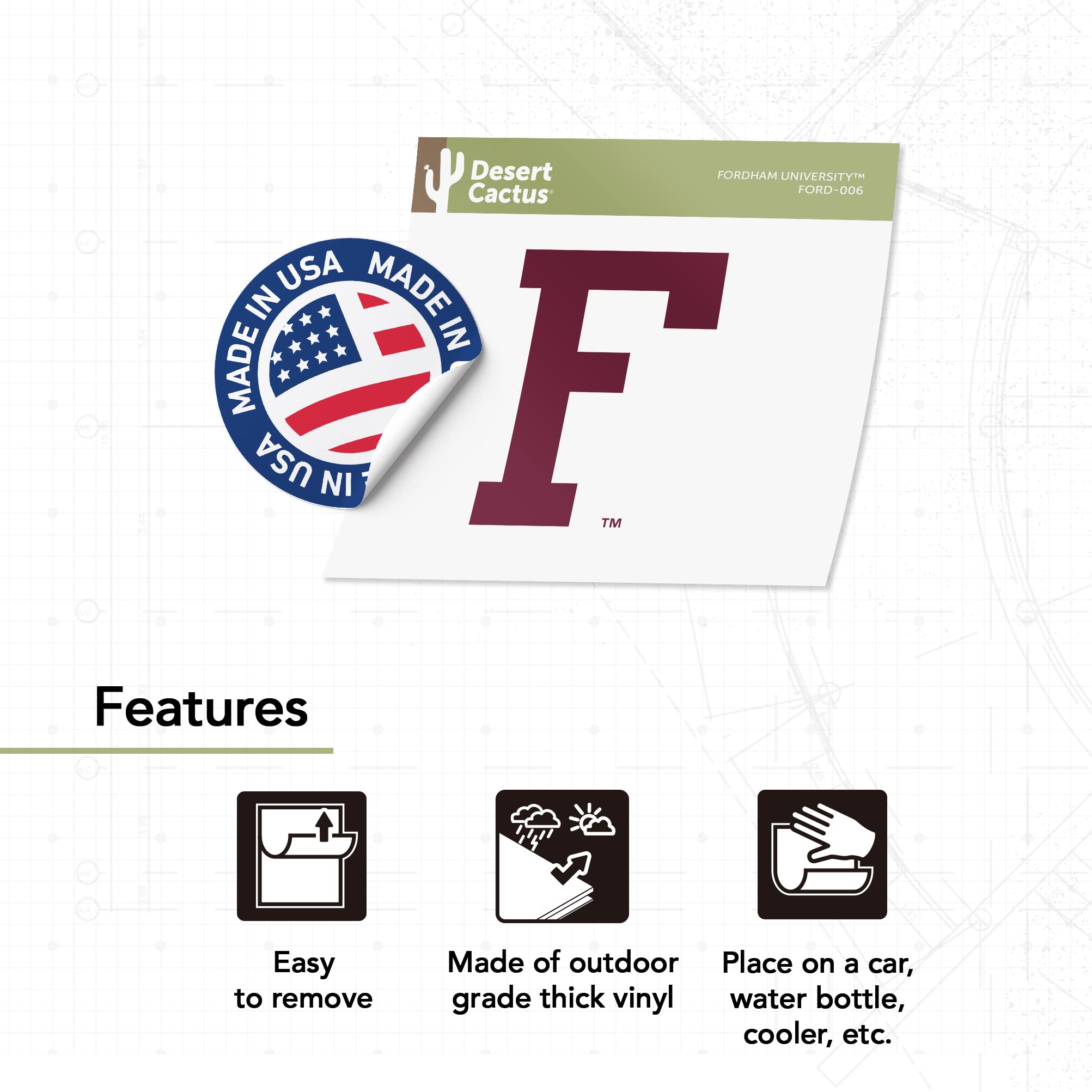 Desert Cactus Fordham University Sticker - FU Rams Vinyl Decal for Laptop, Water Bottle, Car & Scrapbook - Perfect for School Spirit, College Pride & Fan Gifts (IND 006)