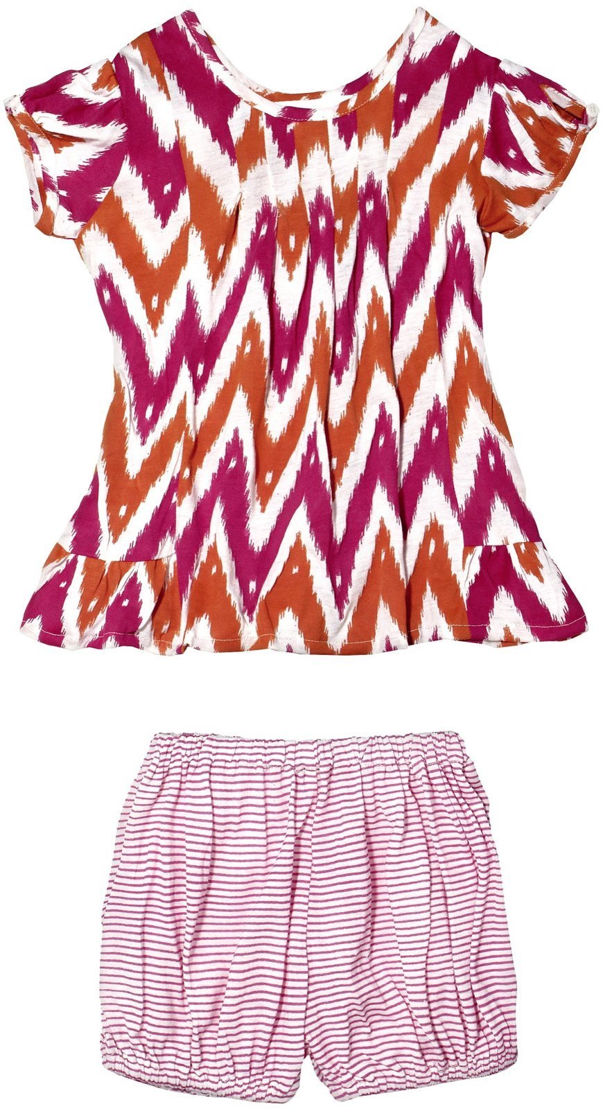 Masala Baby Girls' 2-Piece Laya Dress Set - Chevron Ikat Pink - 18-24 Months | Perfect for Special Occasions, Birthday Parties & Family Photos