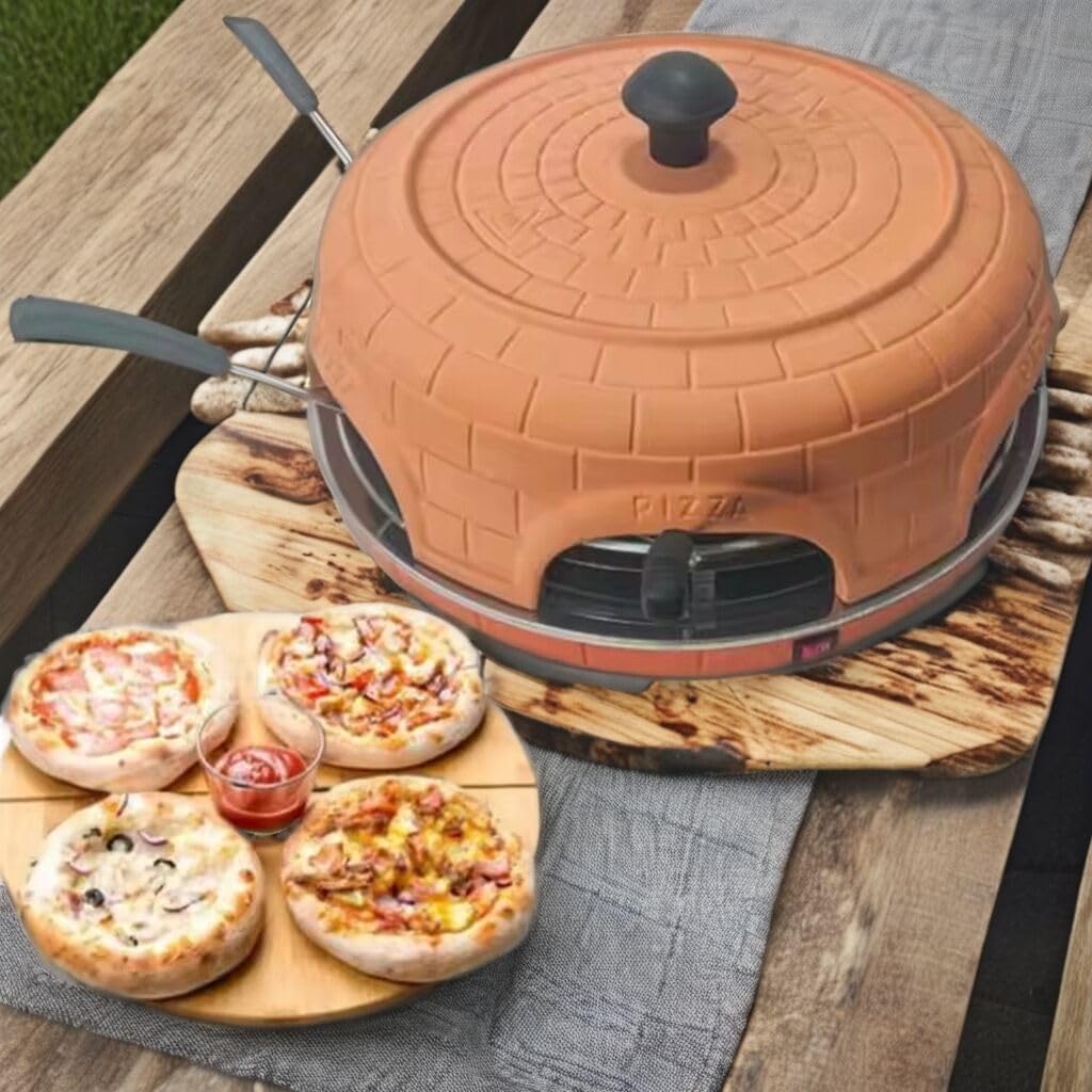 **Electric Pizza Oven for Home Use – 6-Person Family Sharing Pizza Maker with Terracotta Cover, Smokeless Mini Pizza Bake Oven – Perfect for Pizza Parties, Outdoor Gatherings & Backyard BBQs**