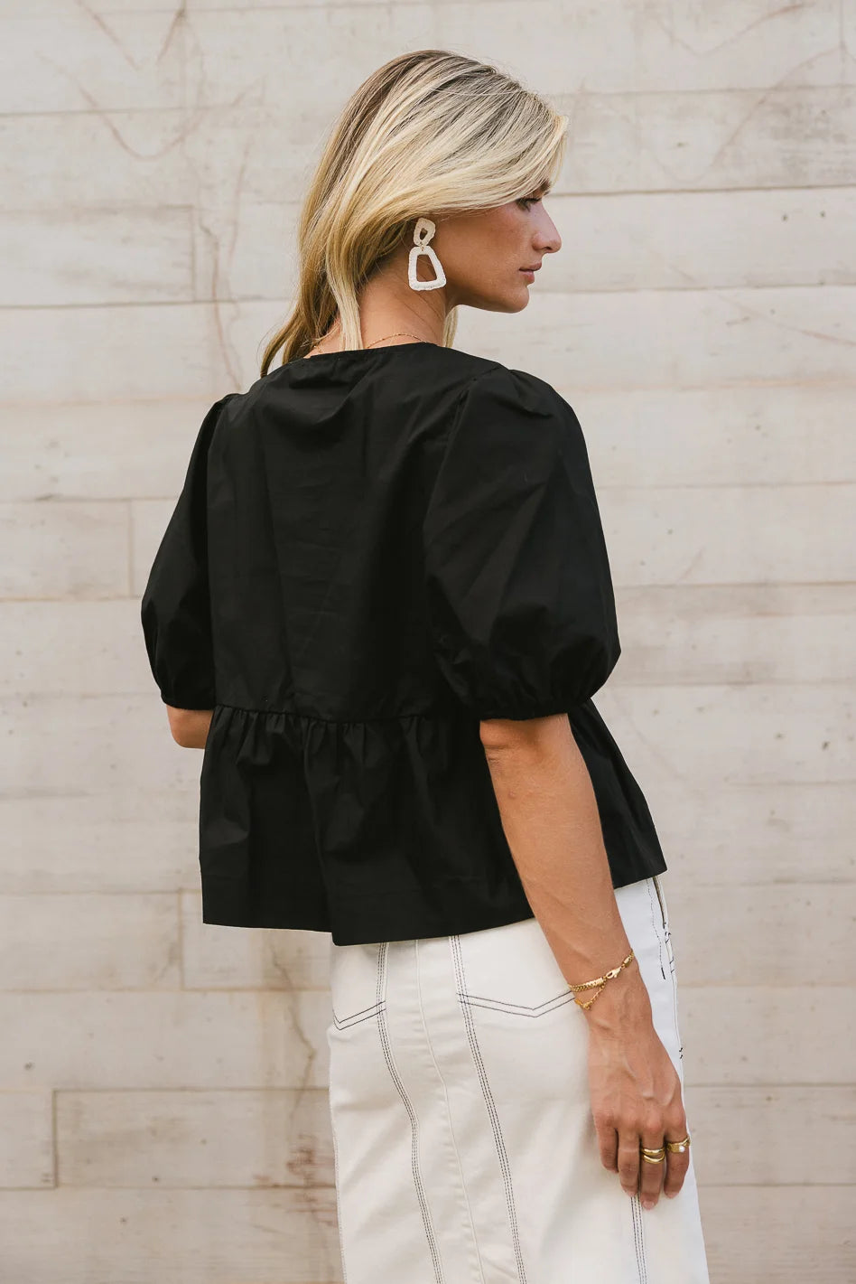 Elegant Natalia Peplum Tie Blouse in Black - Women's Fashion Tops for Work, Party & Special Occasions | Final Sale