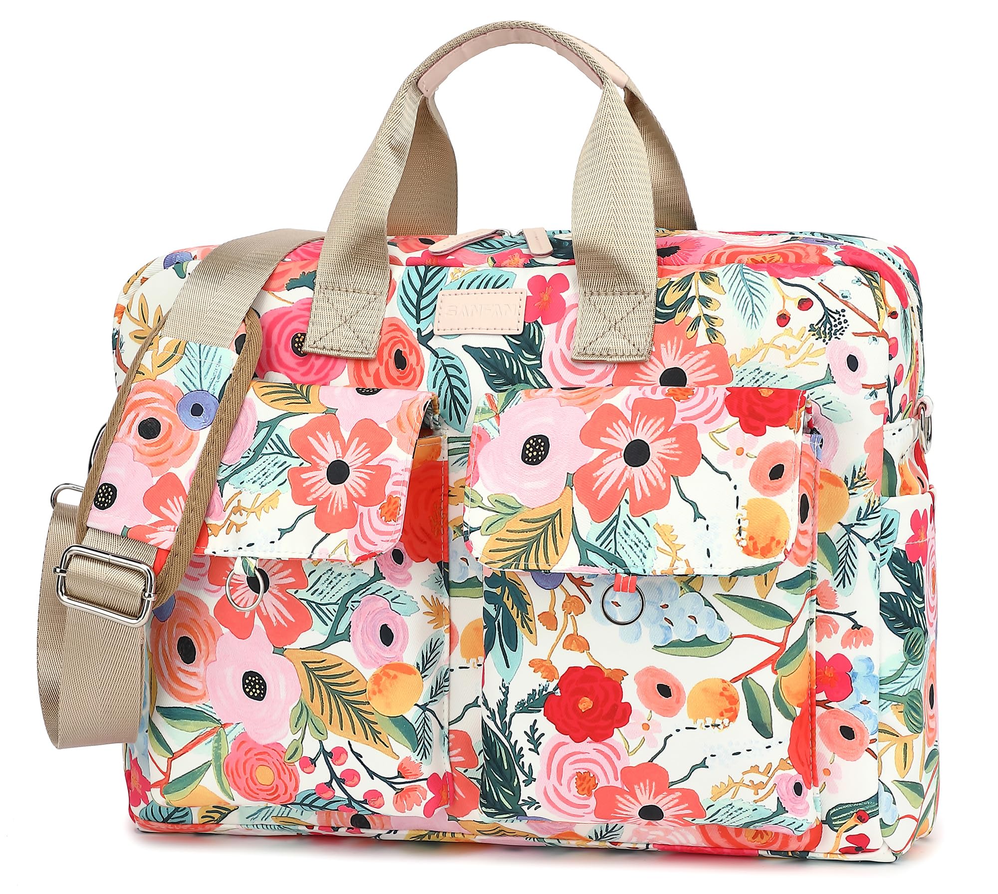 Waterproof Laptop Briefcase for MacBook Pro 15 & 16 inch - Multi-Functional Shoulder Messenger Bag with Watercolor Floral Design - Perfect for Business Travel, Office Work & College Use