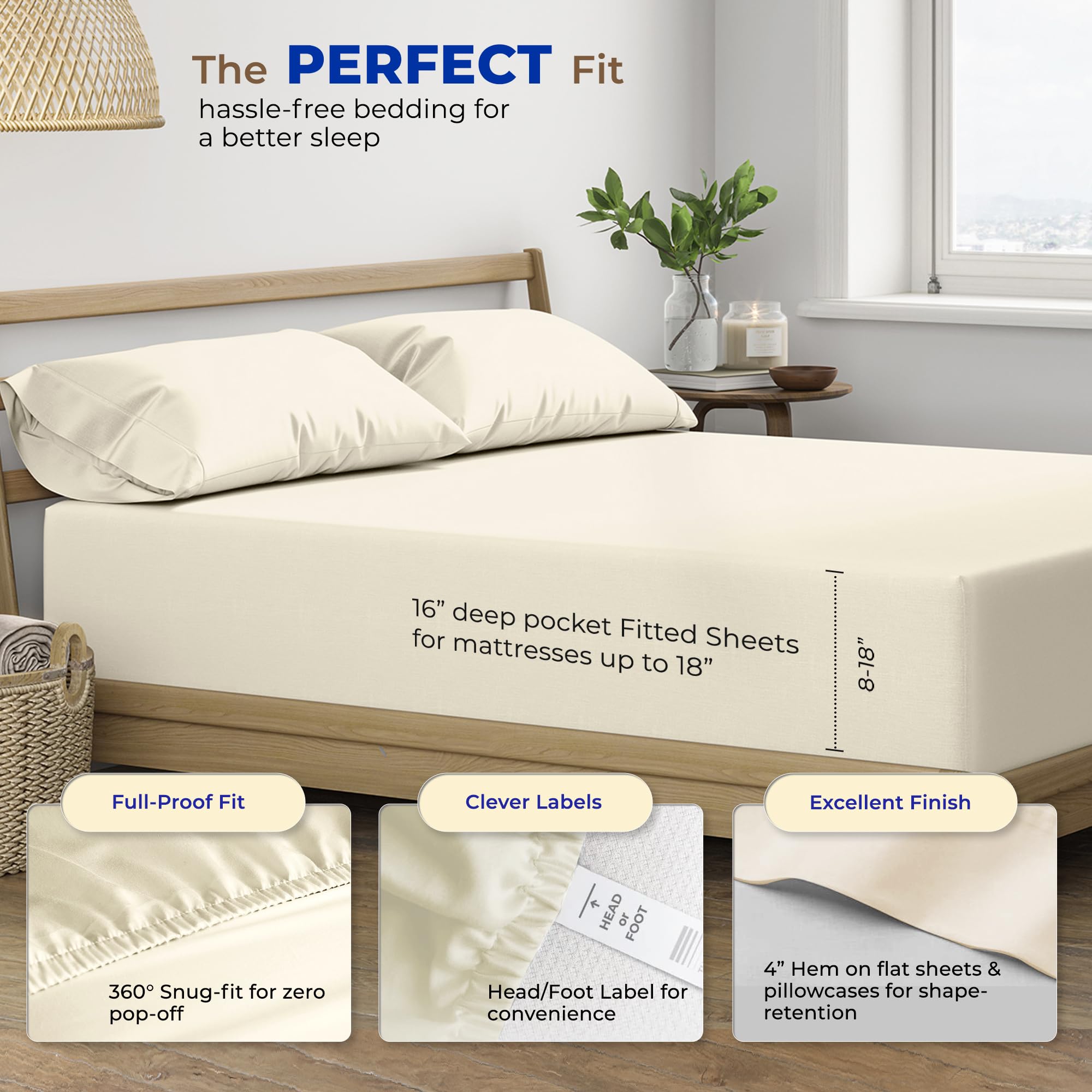 Premium 600 Thread Count 100% Egyptian Cotton Split King Sheet Set - 5 Piece Cooling Bed Sheets with 16