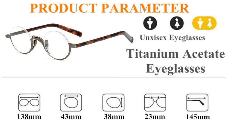 Unisex Black Semi-Rimless Titanium Round Eyeglasses N80 - Lightweight & Durable for Work, Reading & Everyday Wear