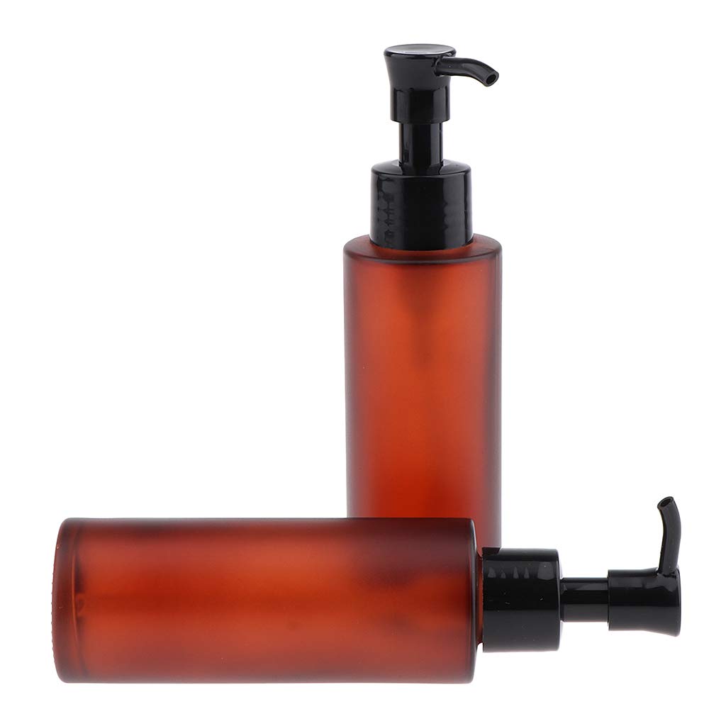 Freneci 2 Pack 100ml Amber Glass Cosmetic Pump Bottles with Long Tip Dispenser - Essential Oil, Lotion & Serum Containers for Travel, Bathroom & Salon Use