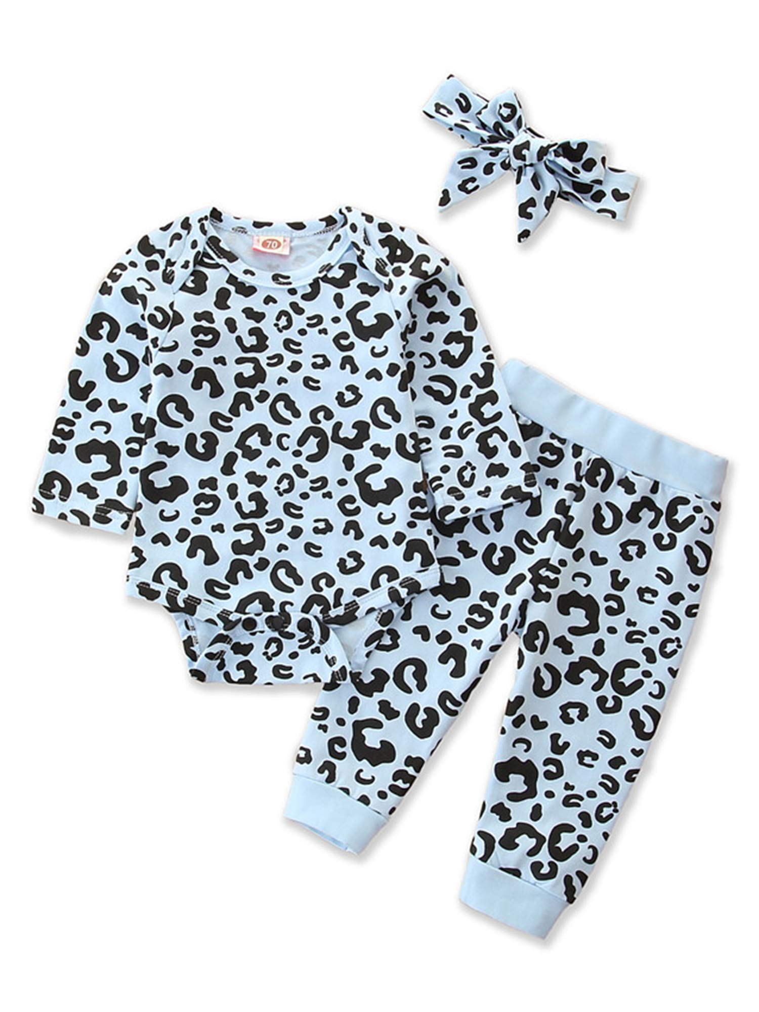 Yoskog Toddler Girls 3-Piece Outfit Set - Ruffle Long Sleeve Top + Leopard Print Pants + Headband - Matching Mother & Baby Clothes for Photo Shoots, Birthday Parties & Family Events