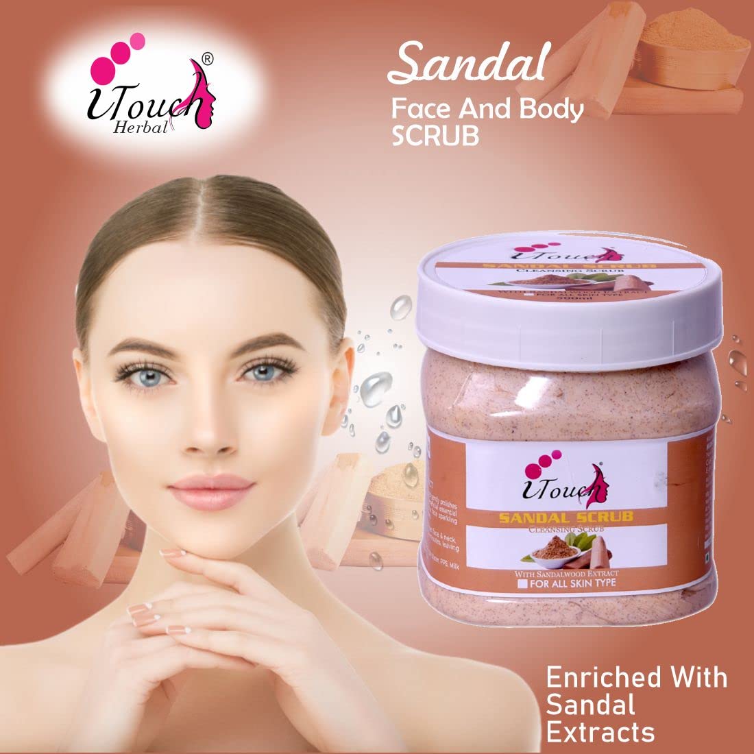 Organic Sandalwood Scrub for Face & Body – 500ml Deep Exfoliating Cleanser | Dead Skin & Blackhead Remover | Brightening & Revitalizing Treatment | Perfect for Spa Day & At-Home Skincare Routine