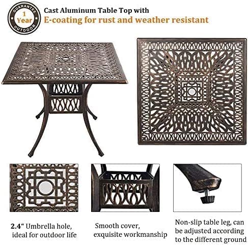 Grepatio 5-Piece Cast Aluminum Outdoor Dining Set with 4 Swivel Rocker Chairs & 35.4