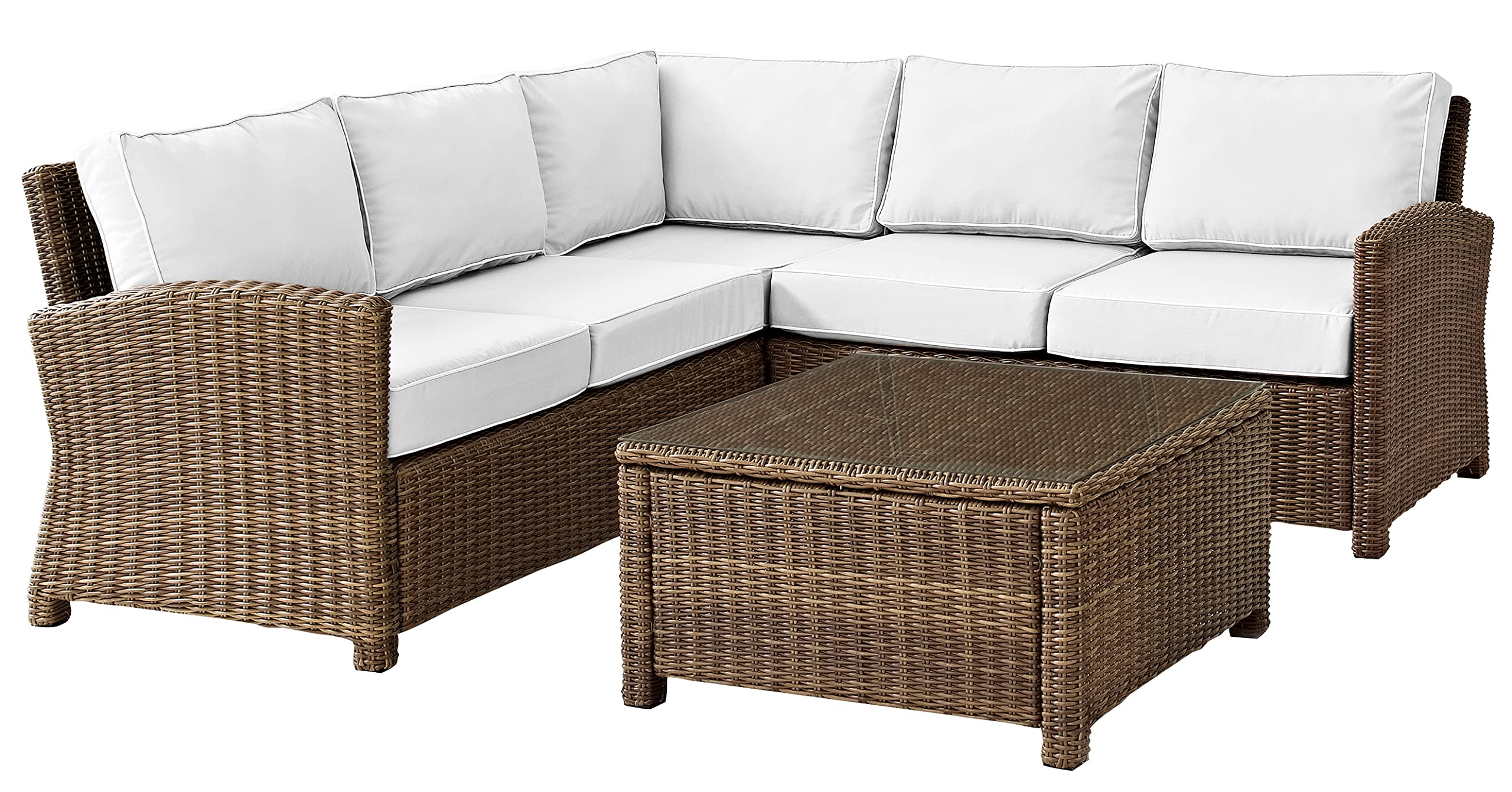 Crosley Bradenton 4-Piece Outdoor Sectional Sofa Set - Wicker Patio Furniture with Sunbrella Cushions in Brown | Perfect for Backyard, Poolside & Garden Relaxation