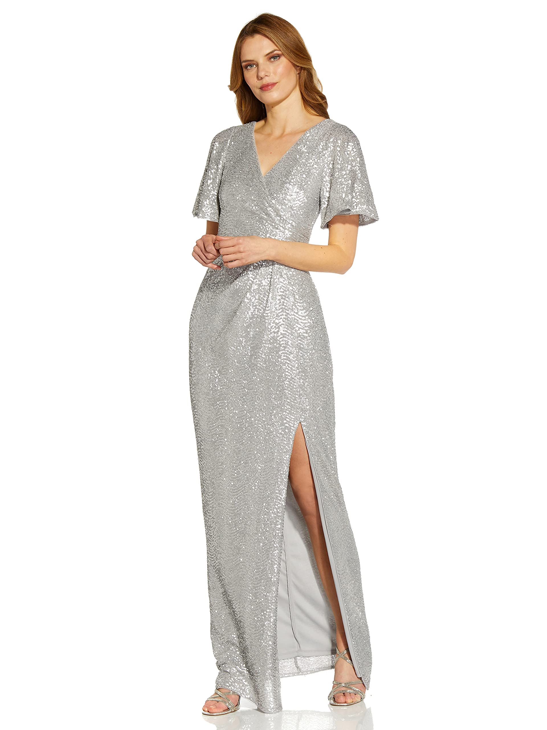 Adrianna Papell Women's Elegant Wave Sequin Draped Gown - Formal Evening Dress for Prom, Wedding & Special Occasions