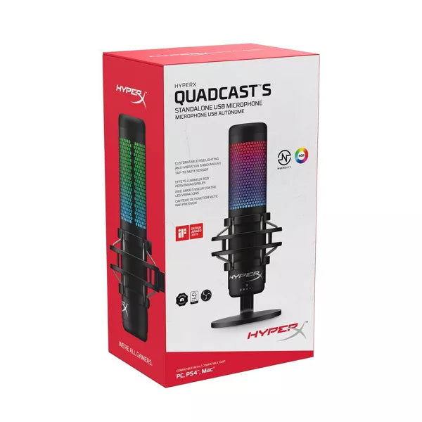 HyperX QuadCast S RGB USB Condenser Gaming Microphone for PC, PS4, PS5 - Professional Streaming, Podcasting & Voice Recording (Perfect for Twitch, Discord & YouTube)