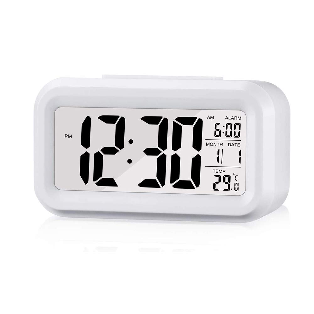Digital Alarm Clock with LCD Display - 12/24H Time, Temperature, Snooze & Sleep Timer - White Electric Bedside Clock for Bedroom | Perfect for Nightstands, Home Office & Dorm Rooms