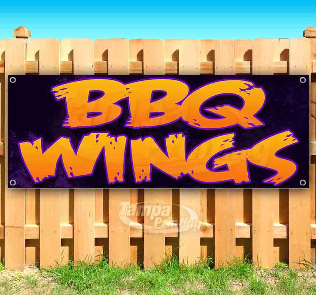 13 oz Heavy-Duty Vinyl BBQ Wings Banner - Single-Sided with Metal Grommets | Durable Non-Fabric Outdoor Sign | Perfect for Tailgating, Backyard BBQs & Sports Events