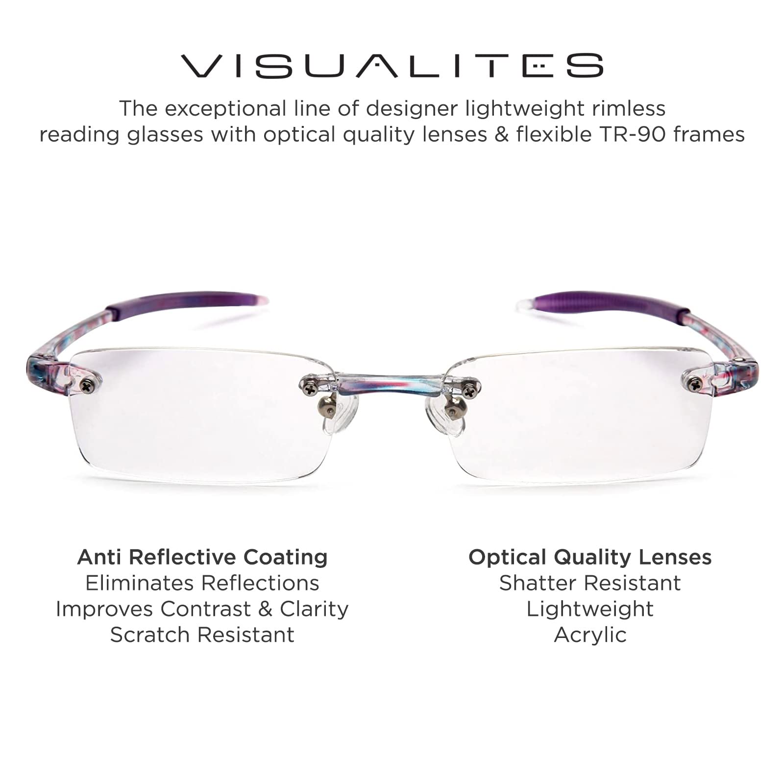 Lightweight Rimless Reading Glasses for Men & Women - VIS 1 Model - Perfect for Reading, Computer Work & Daily Use