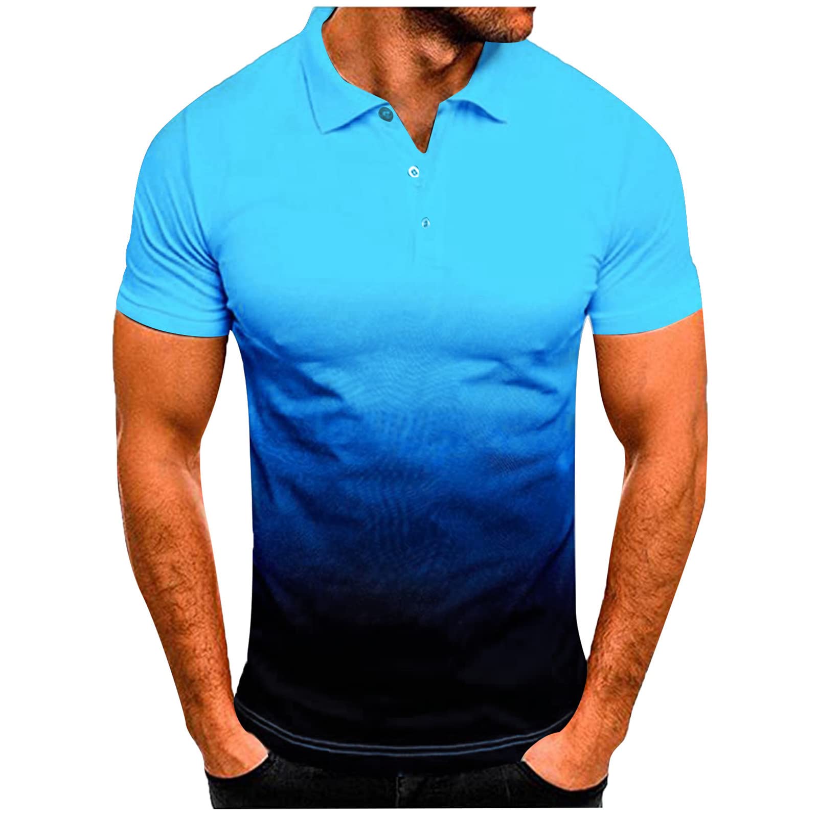 Men's Plus Size Henley Shirt - Gradient Color Short Sleeve Button Lapel T-Shirt for Fitness & Casual Wear | Athletic Workout Shirt for Gym, Running & Everyday Outfits