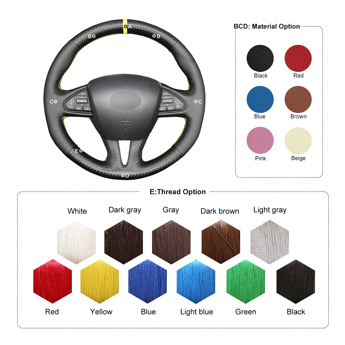 Premium Hand-Stitched Steering Wheel Cover - Carbon Fiber & Microfiber Leather - Compatible with Infiniti Q50 (2014-2017) & QX50 (2015-2017) - Enhanced Grip & Comfort for Daily Driving & Long Road Trips