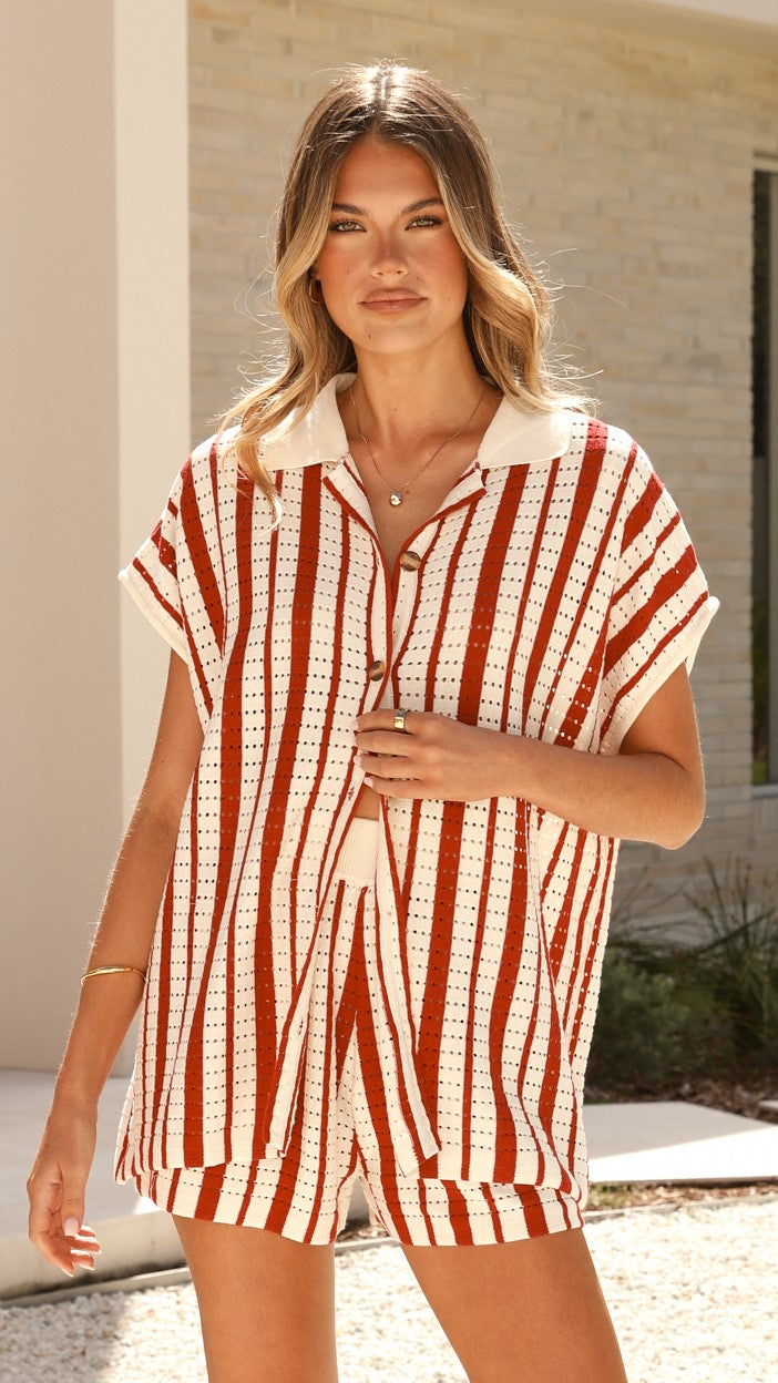 Leonie Women's Short Sleeve Knit Top - Soft Casual T-Shirt in Red | Perfect for Everyday Wear, Office & Weekend Outfits