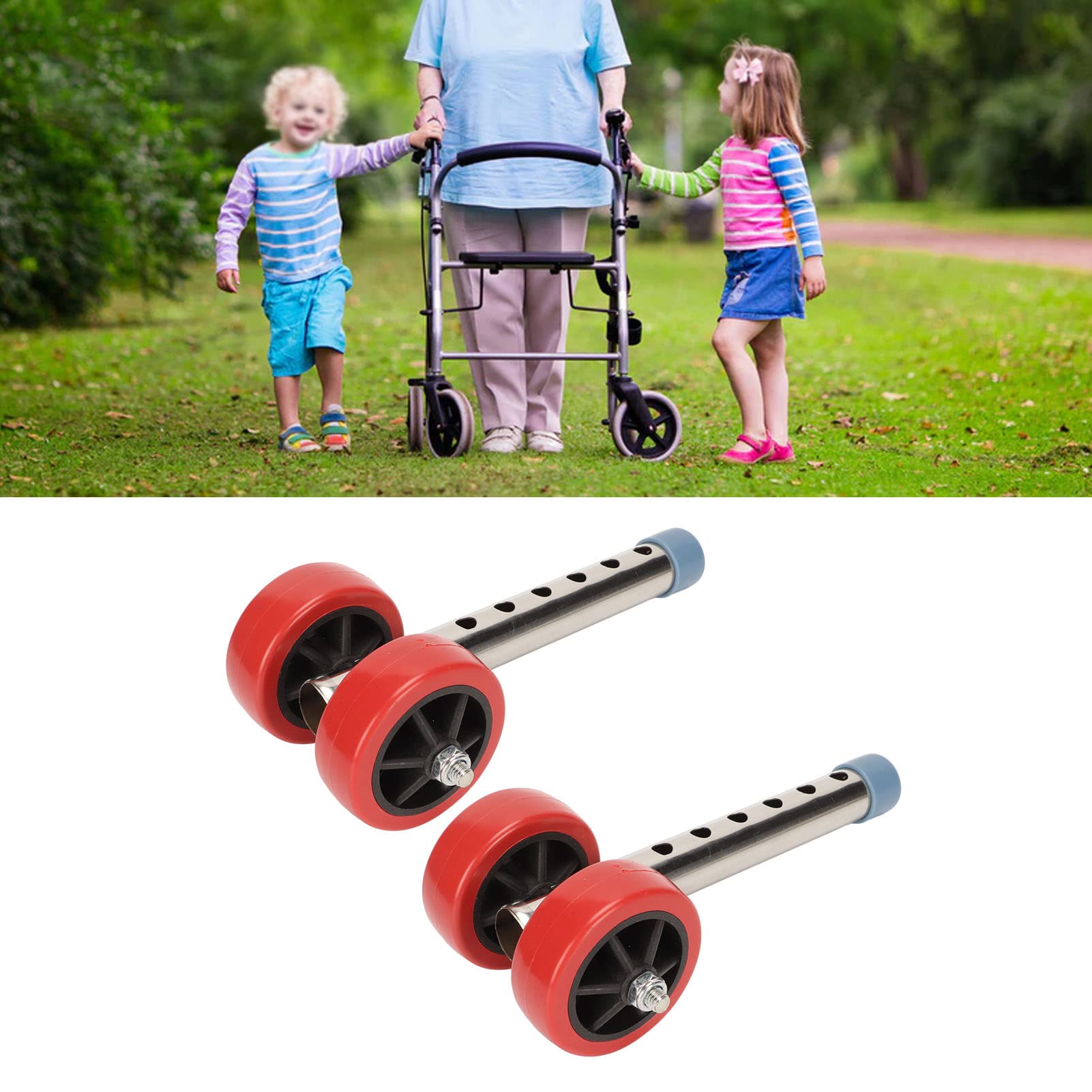 Heavy Duty Universal Walker Wheels Replacement Kit - Stainless Steel 6-Level Height Adjustable for Seniors & Mobility Assistance - Ideal for Indoor & Outdoor Use on Carpet, Tile, and Pavement