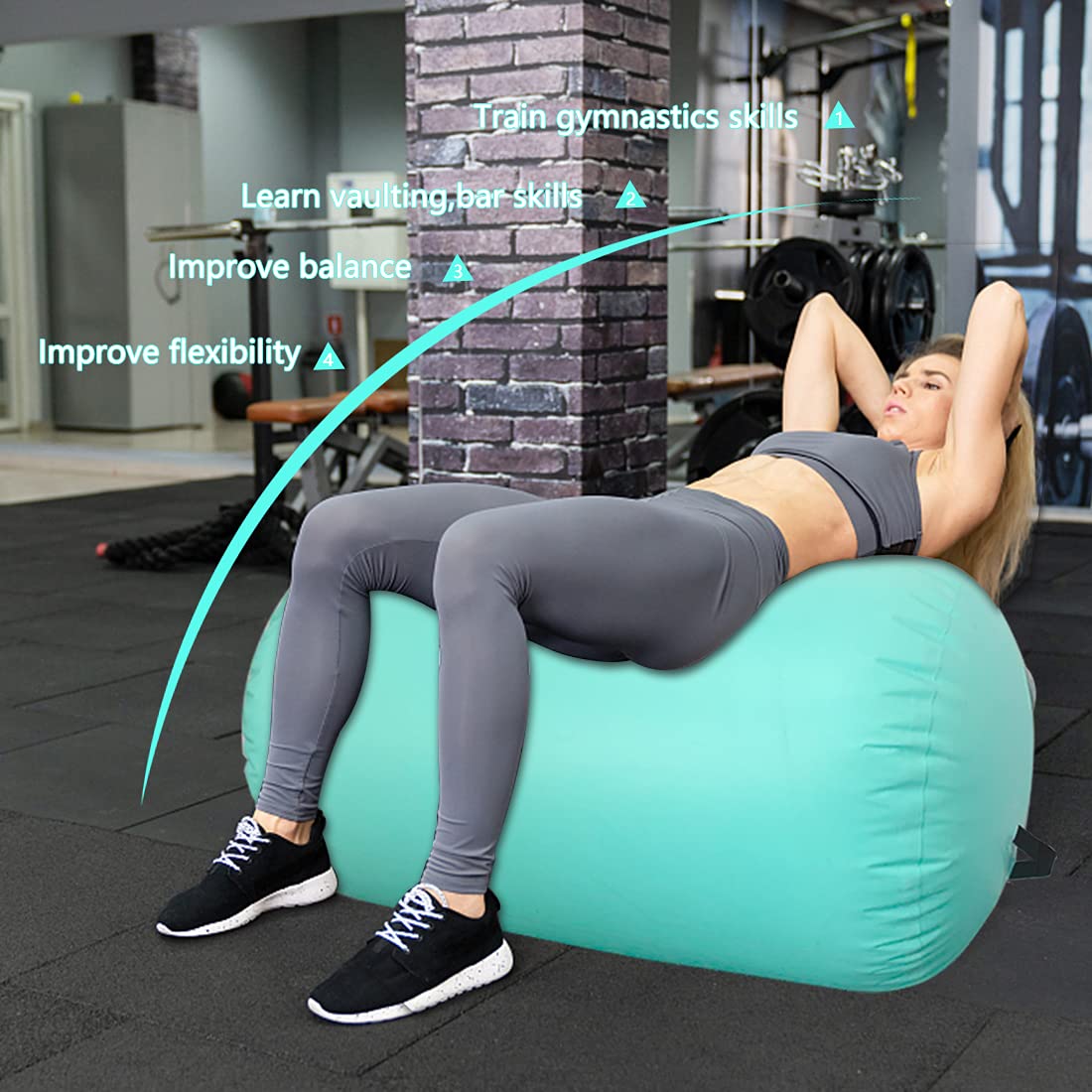 Inflatable Gymnastics Barrel Air Roller - Octagon Tumbling Mat with Electric Pump for Backhandspring Training, Cheerleading & Home Gym Use - Perfect for Kids, Adults & Gymnasts