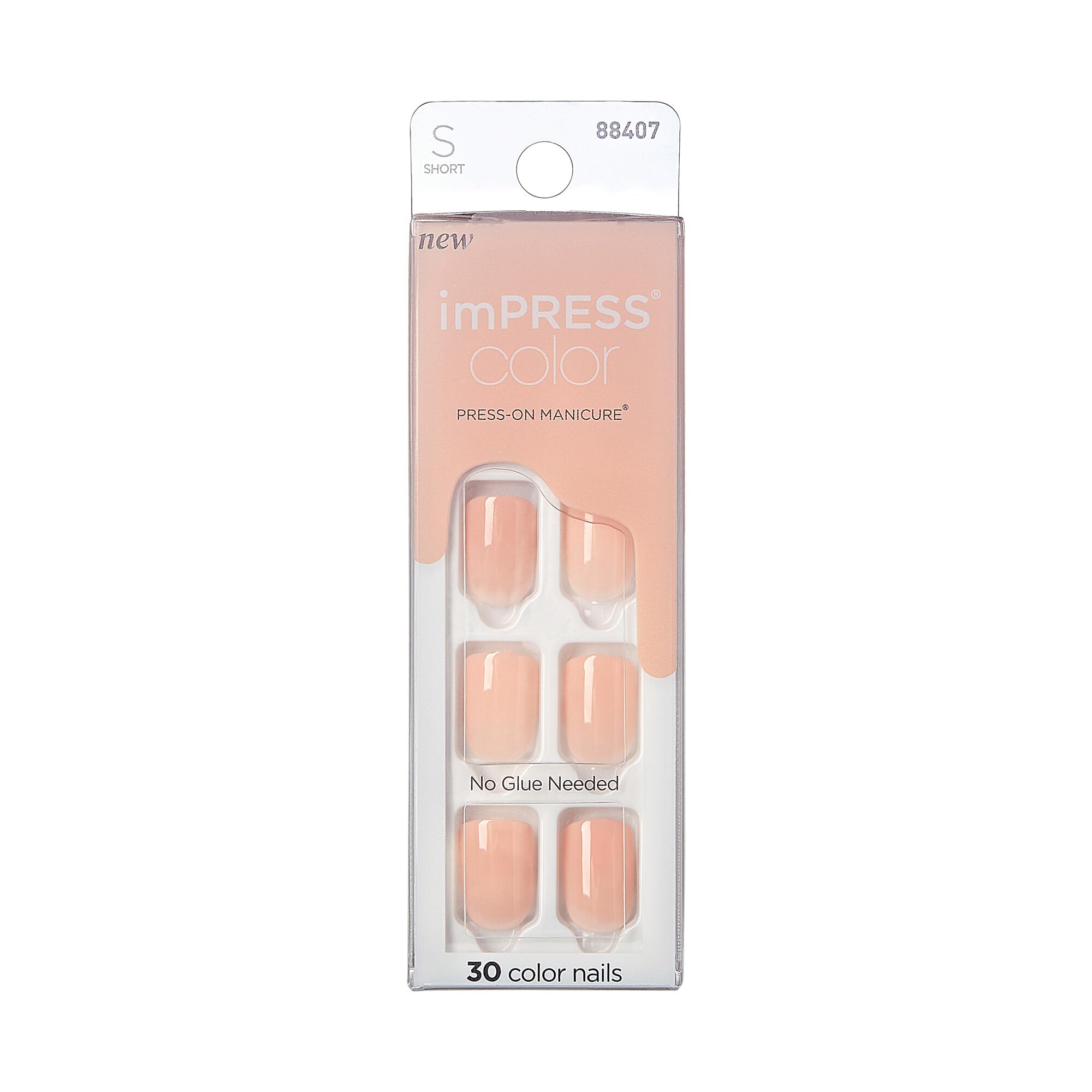 KISS imPRESS Color No Glue Press On Nails 30 Pcs - Matte Light Peach & Pink Short Squoval Fake Nails | Easy Peel & Press Application, Hassle-Free Removal | Perfect for Weddings, Parties, Daily Wear & DIY Manicures