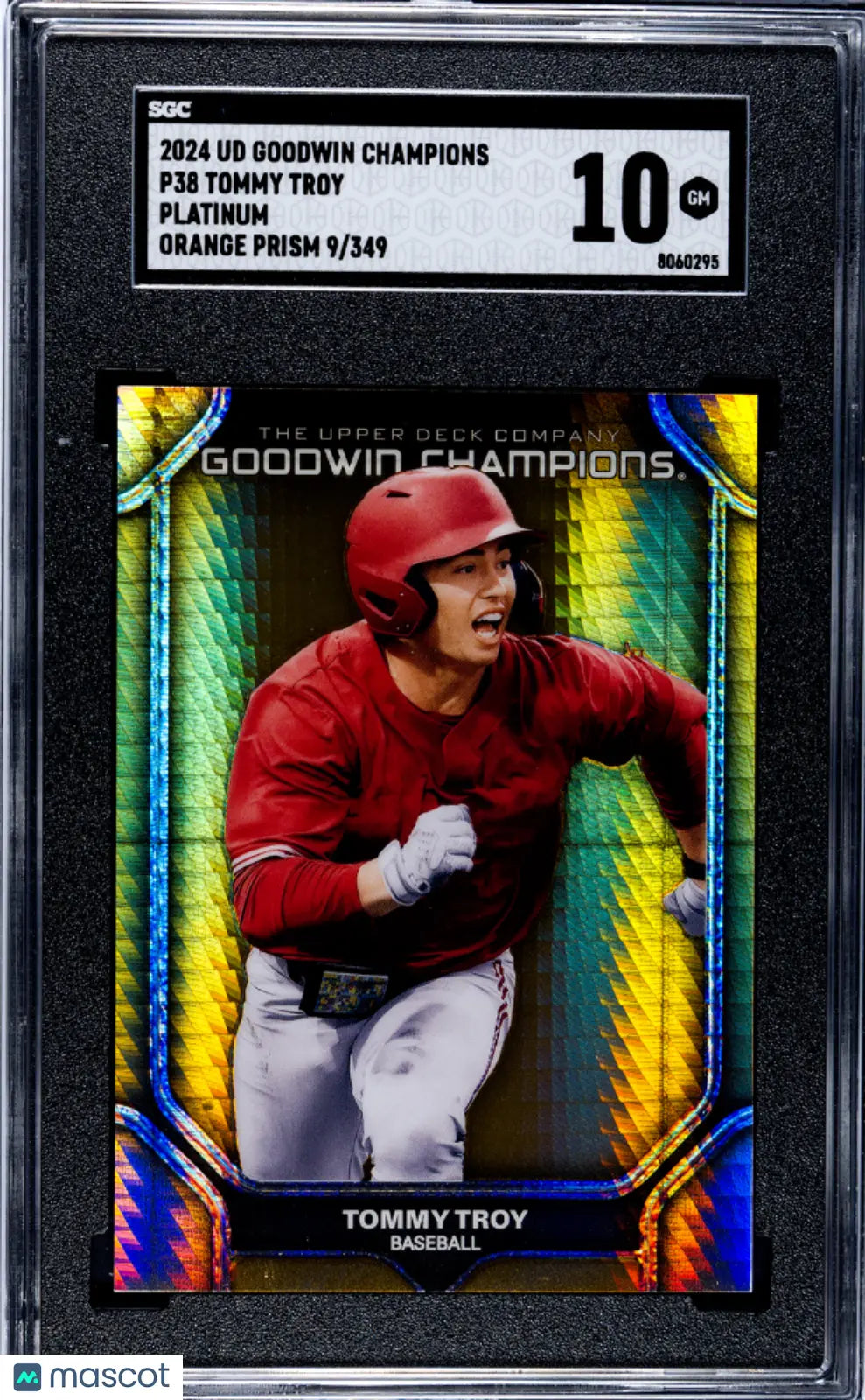 2024 Upper Deck Goodwin Champions Tommy Troy Platinum Orange Prism SGC 10/349 Baseball Card - Rare Collectible for Sports Memorabilia Enthusiasts & Trading Card Investors