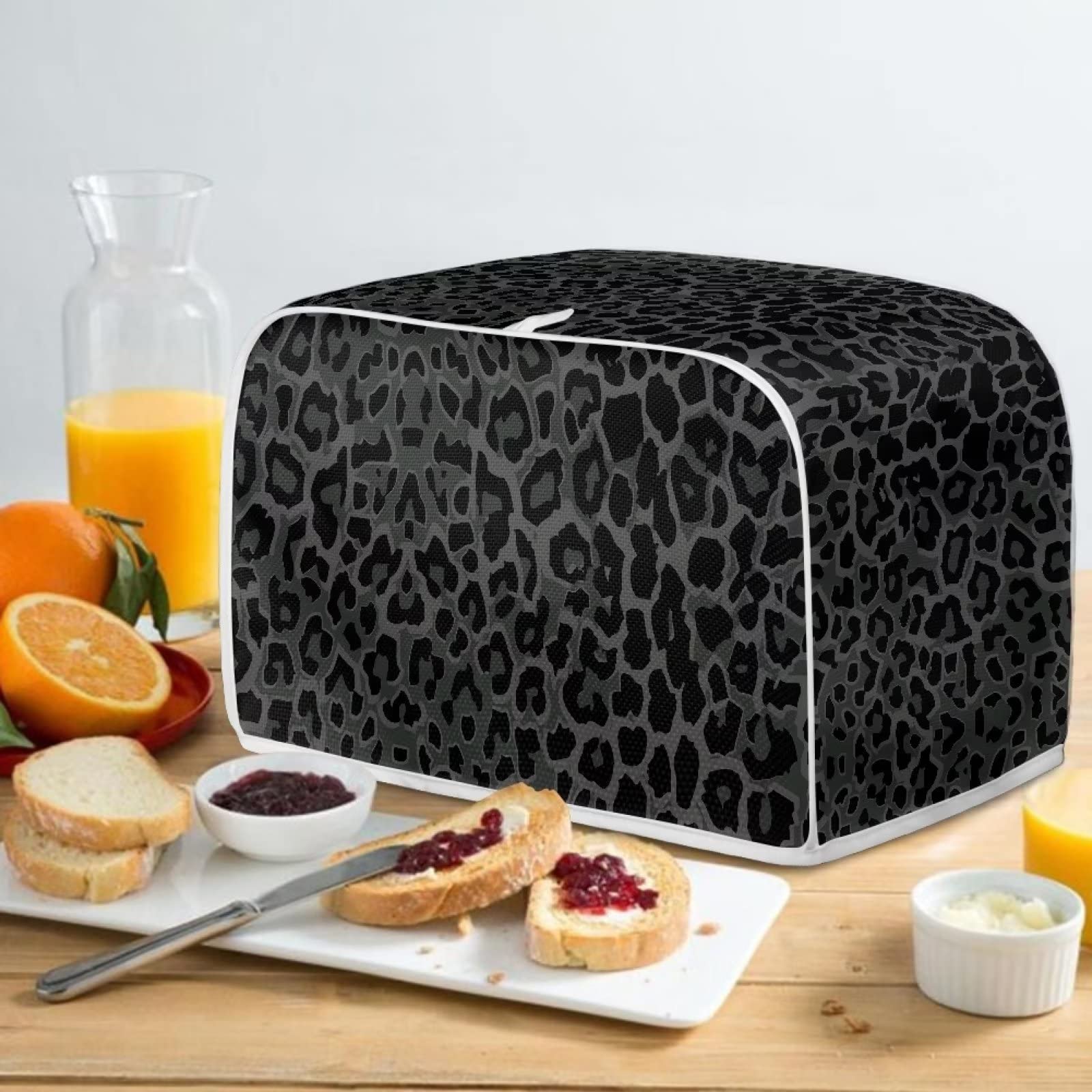 Black Leopard Print 4-Slice Toaster Cover - Washable Kitchen Appliance Protector for Toaster Ovens & Bread Toasters - Perfect for Baking, Breakfast & Small Kitchen Decor
