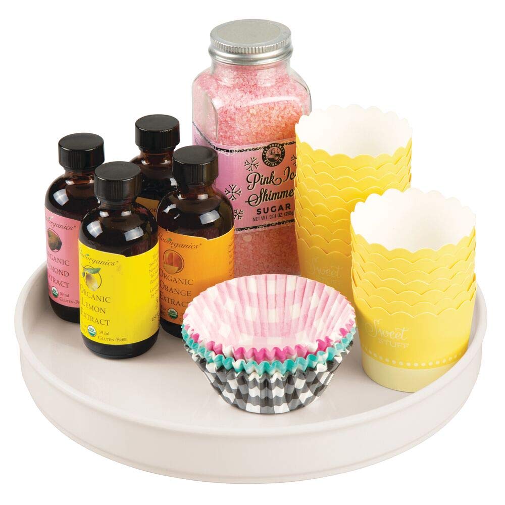 mDesign Rotating Spice Organizer - 360° Rotating Plastic & Stainless Steel Spice Rack for Kitchen Countertop, Cupboard or Buffet - Compact Round Storage for Spices, Jars and Preserves - Cream White | Perfect for Small Kitchens, Pantry Organization and Easy Access to Seasonings