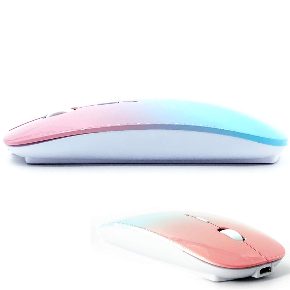 Rechargeable Bluetooth Mouse for MacBook, MacBook Air, MacBook Pro, iPad, Laptop, Notebook, PC, Chromebook - Wireless Mouse with BT 5.0 (Blue & Pink) - Perfect for Office, Home, Travel & Remote Work