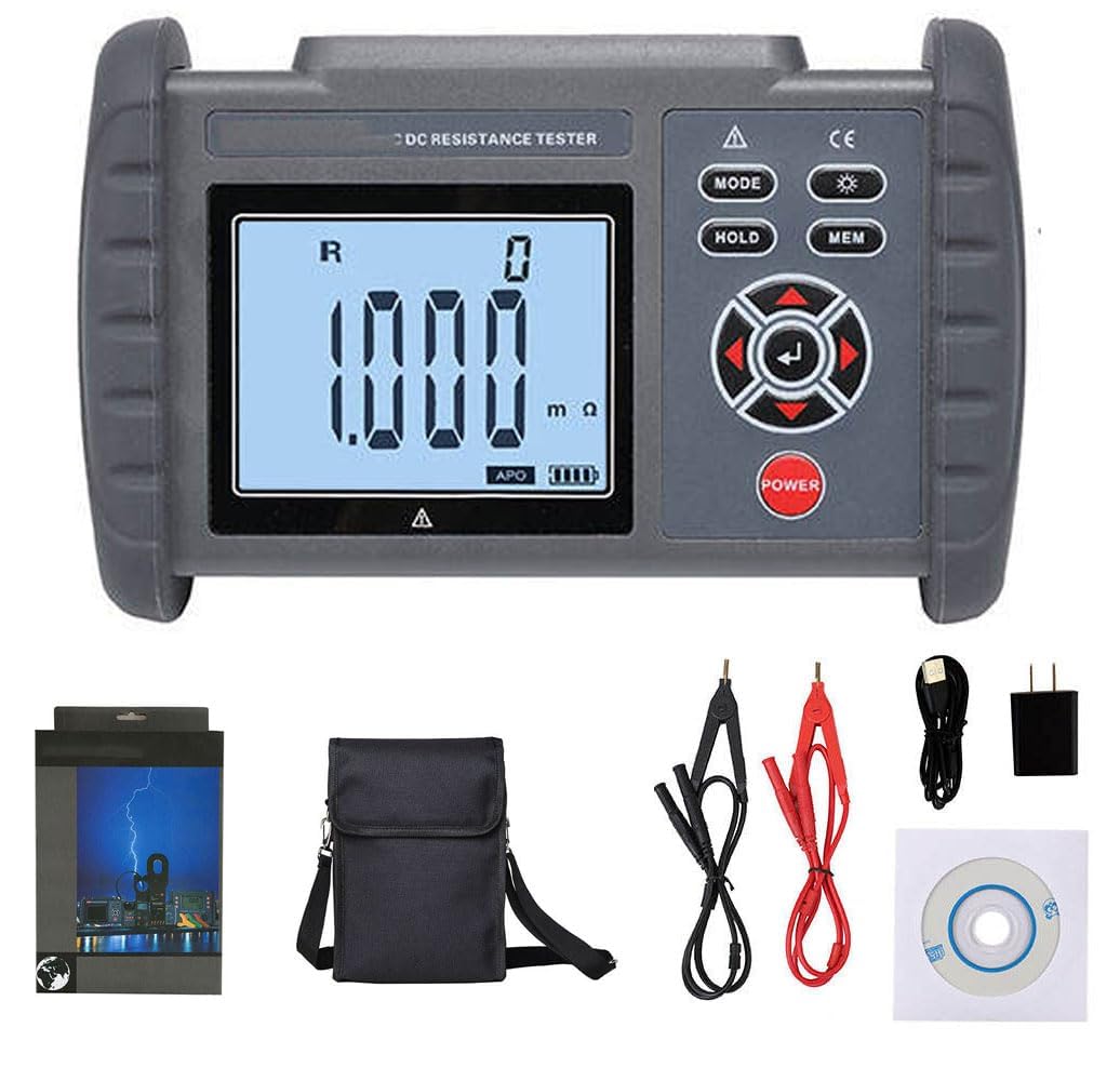 Digital Micro Ohm Meter - DC Low Resistance Tester (0.001mΩ-300.0KΩ) with ±0.1% Accuracy & USB Data Transfer | Perfect for Electrical Engineering, Circuit Testing & Industrial Equipment Maintenance