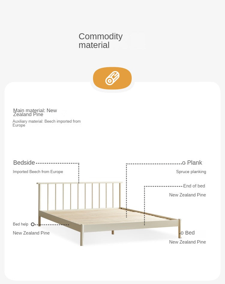 Solid Pine Wood Bed - Nordic Light Luxury White Bed Frame for Master Bedroom, Guest Room & Modern Home Decor