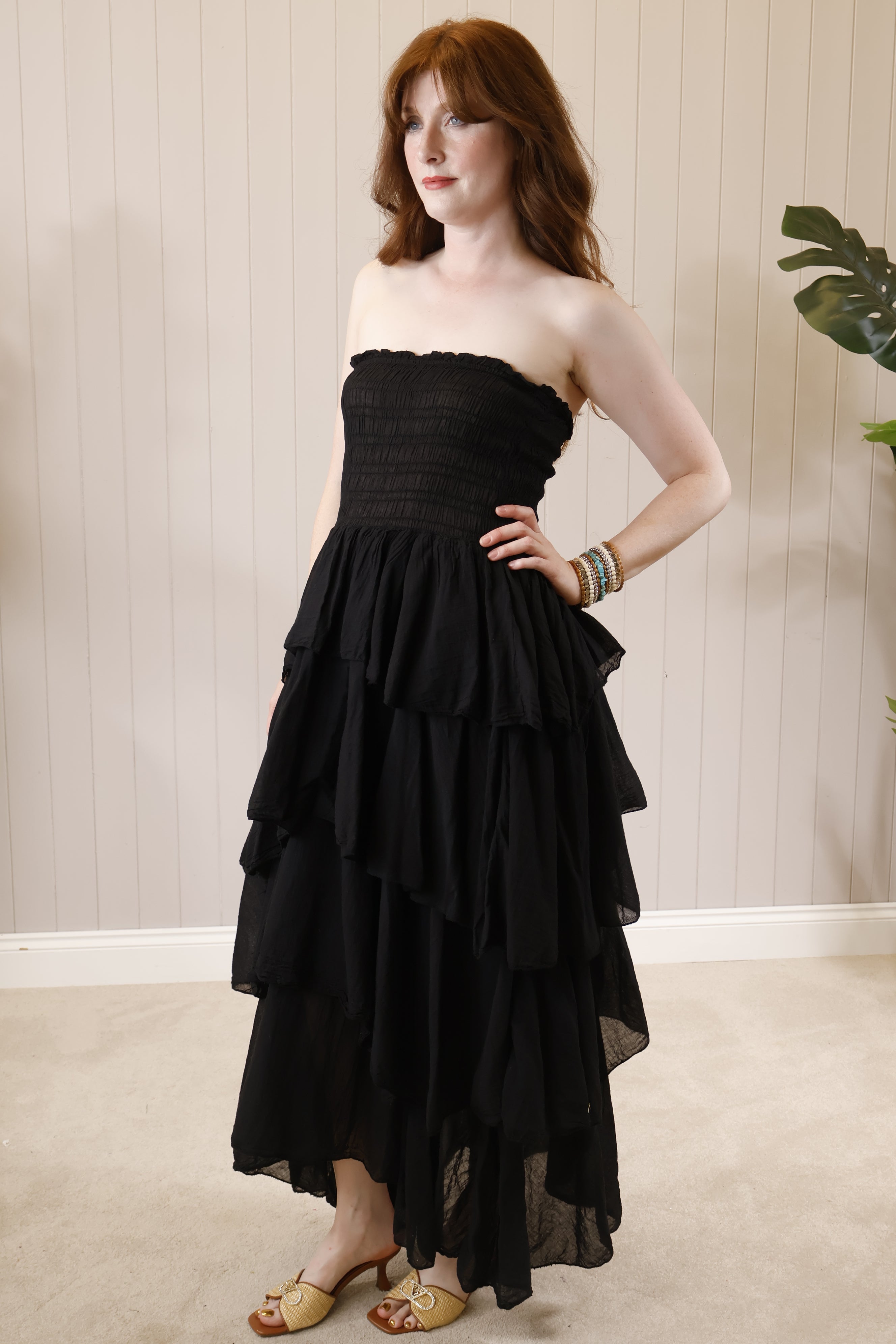 Rosita Ruffle Maxi Dress for Women - Elegant Black Flowy Long Dress with Tiered Ruffles | Perfect for Weddings, Parties & Summer Vacations
