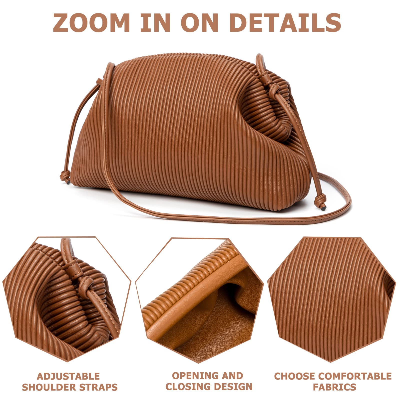 KingTo Women's Clutch Purse - Soft Cloud Bag Fashion Dumpling Crossbody Shoulder Bag with Ruched Pouch | Perfect for Evening Parties, Weddings & Date Nights
